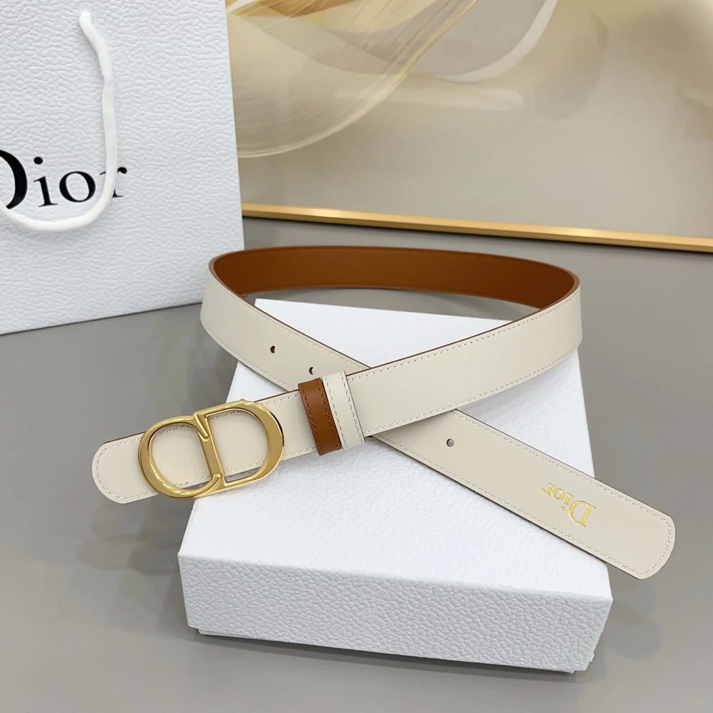 Dior 30mm Montaigne Reversible Belt Smooth Calfskin 208864