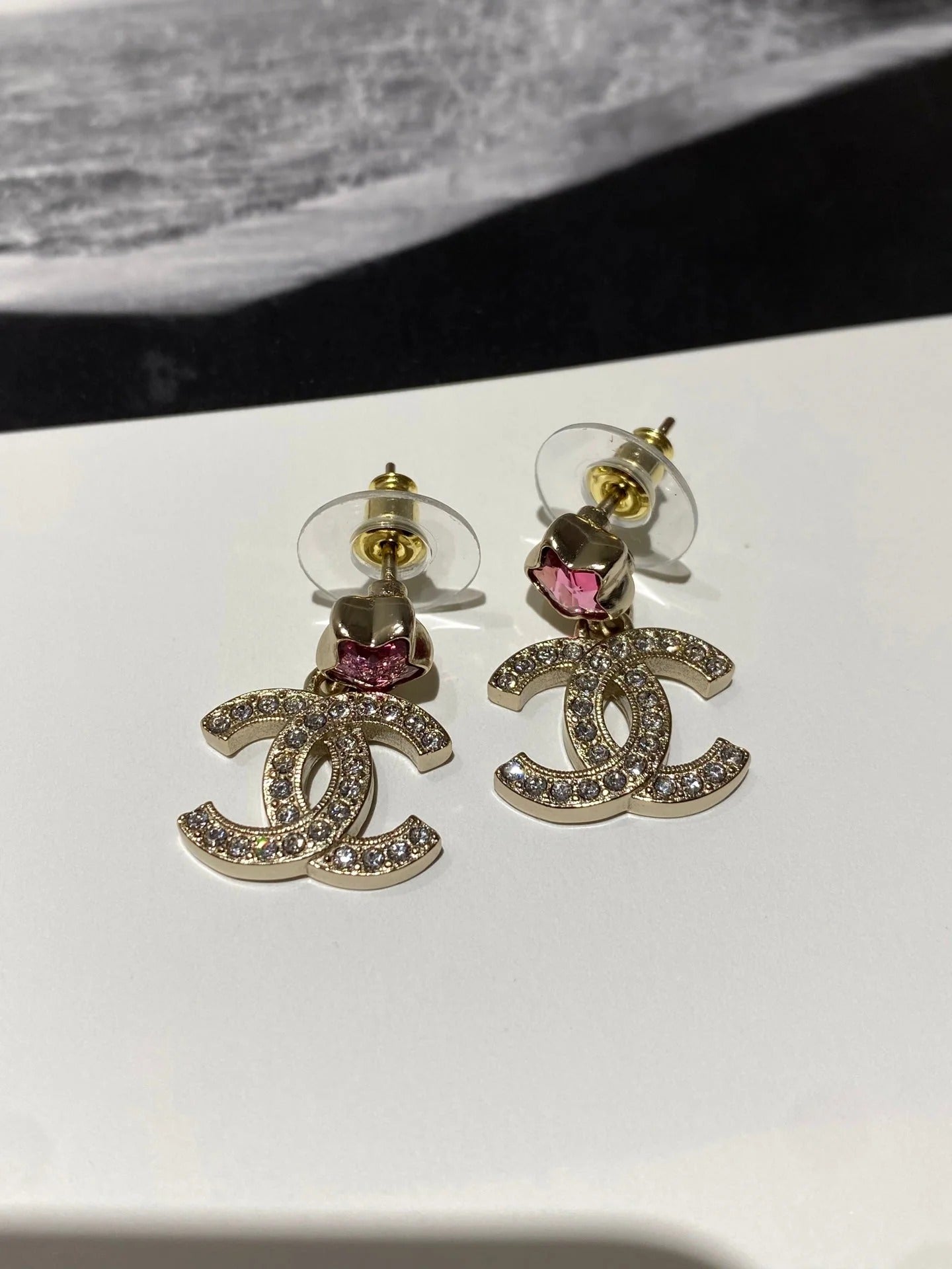 CC Pink Star Gold Diamond Earrings