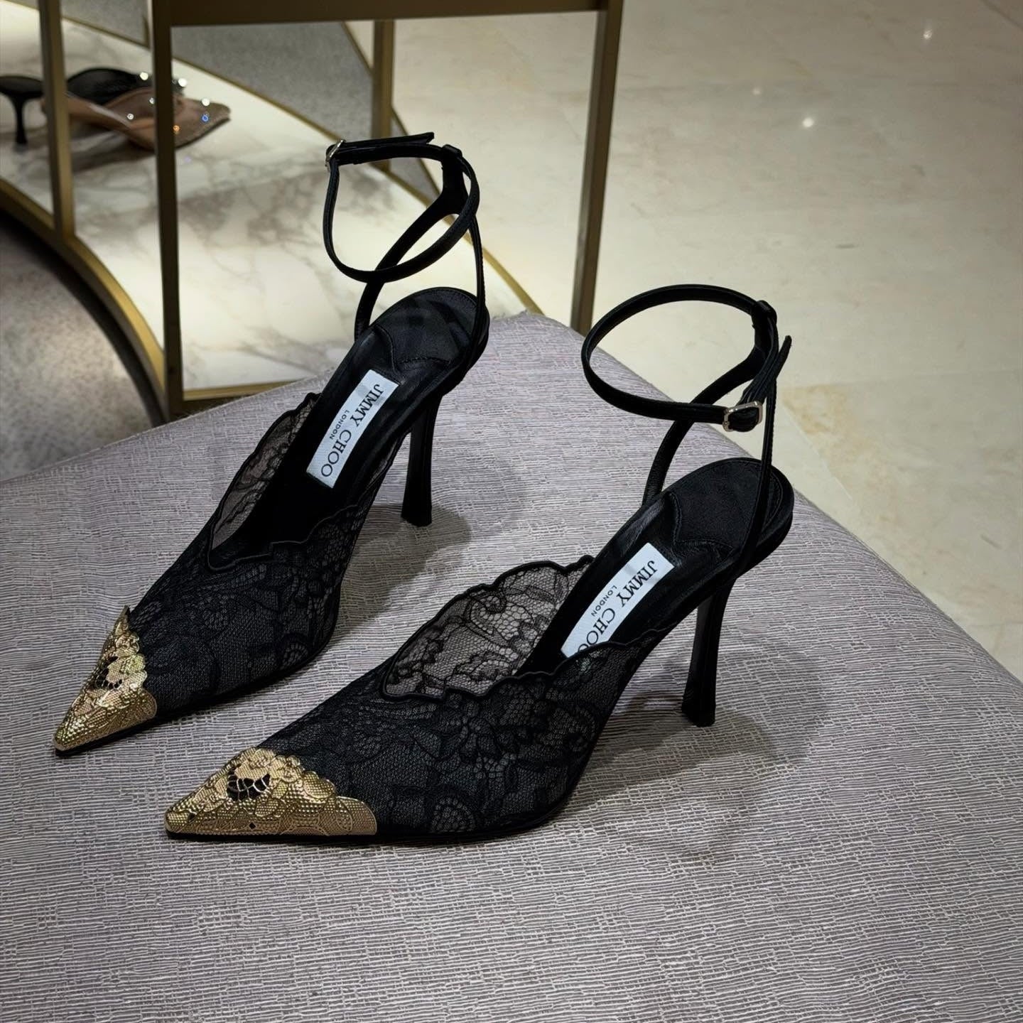 Jimmy Choo Pumps 100mm with Metal Lace Detail Black
