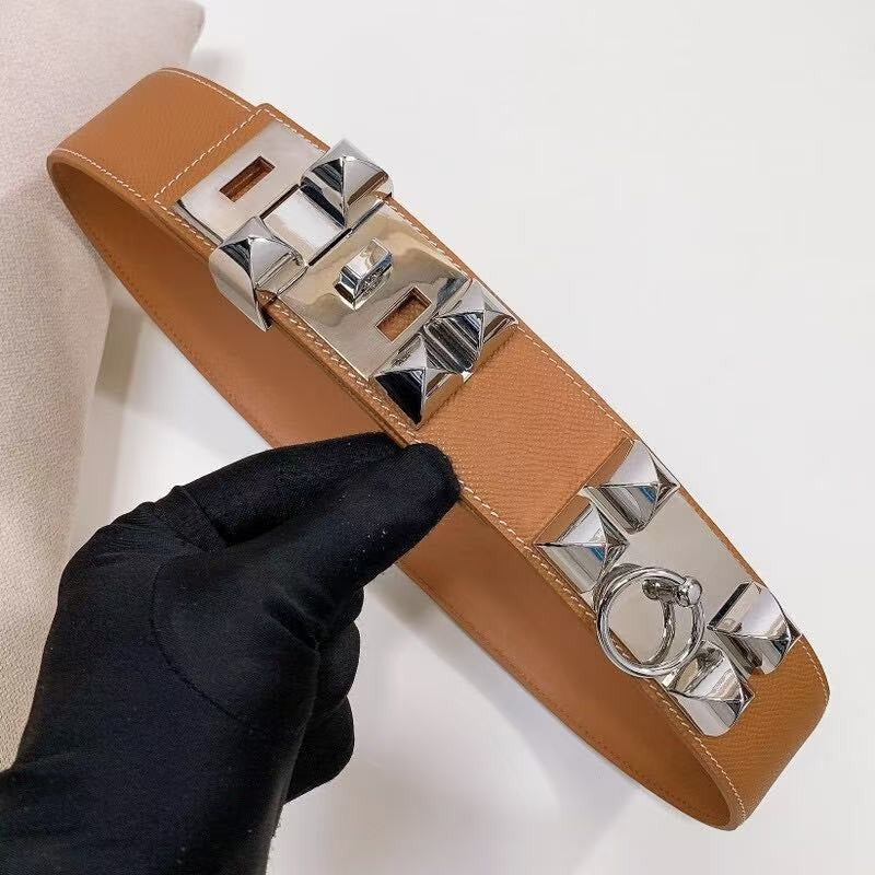 Hermès Collier De Chien 32 Belt Brown Epsom Calfskin With Silver-tone Metal Buckle