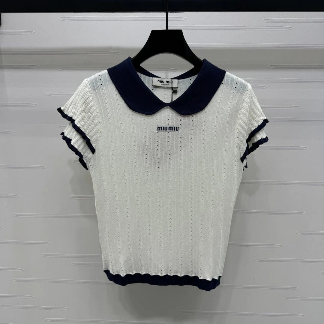 MIUMIU SHORT-SLEEVE PETER PAN COLLAR TOP 274825
