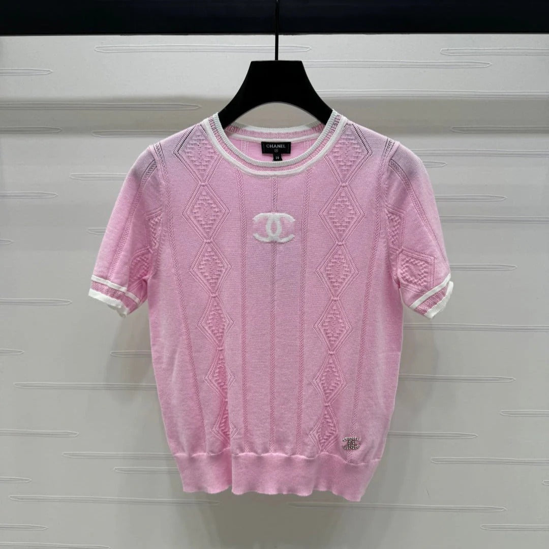 CHANEL 25S DIAMOND KNIT SHORT SLEEVE SHIRT 264174