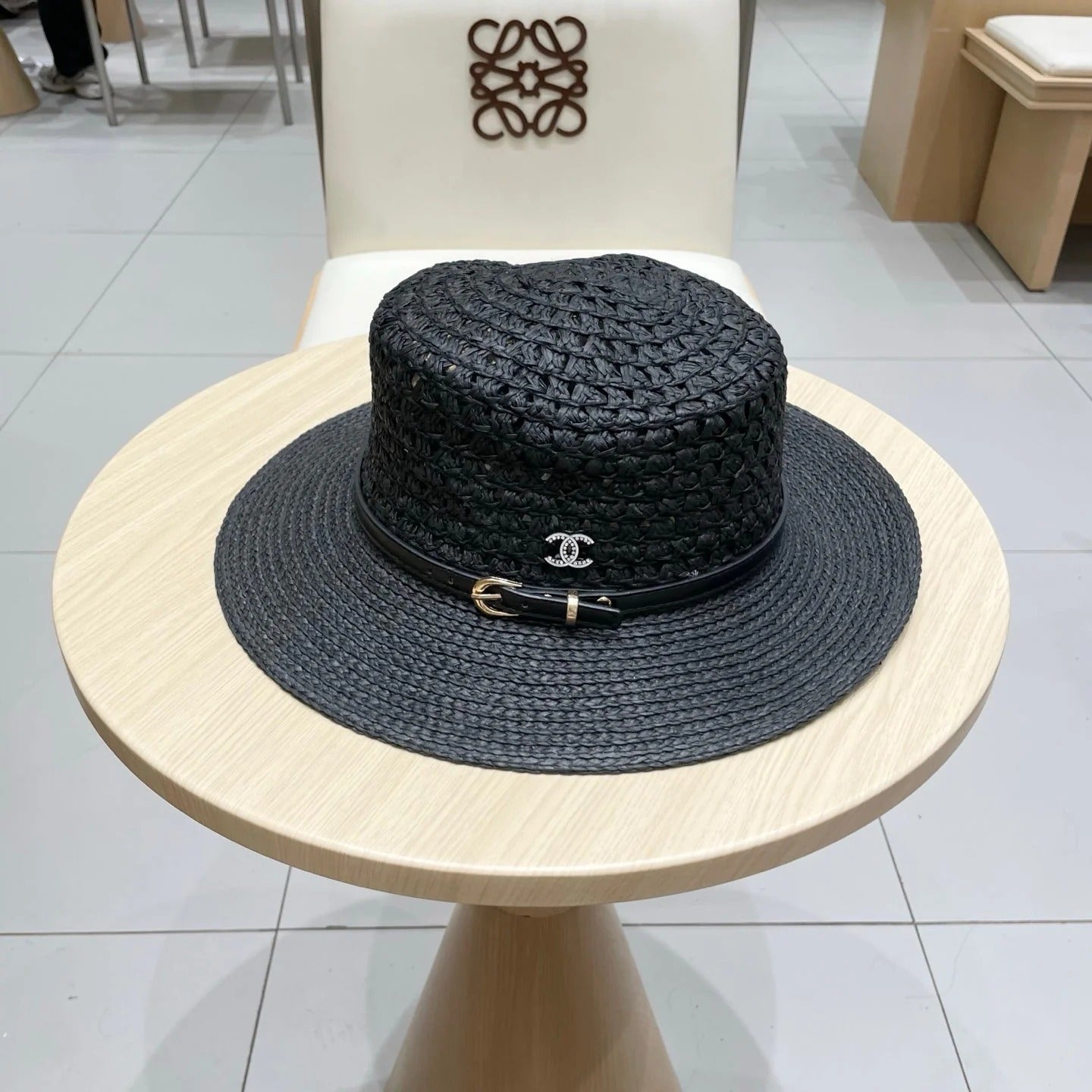 STRAW HAT OPEN WEAVE BLACK 674077