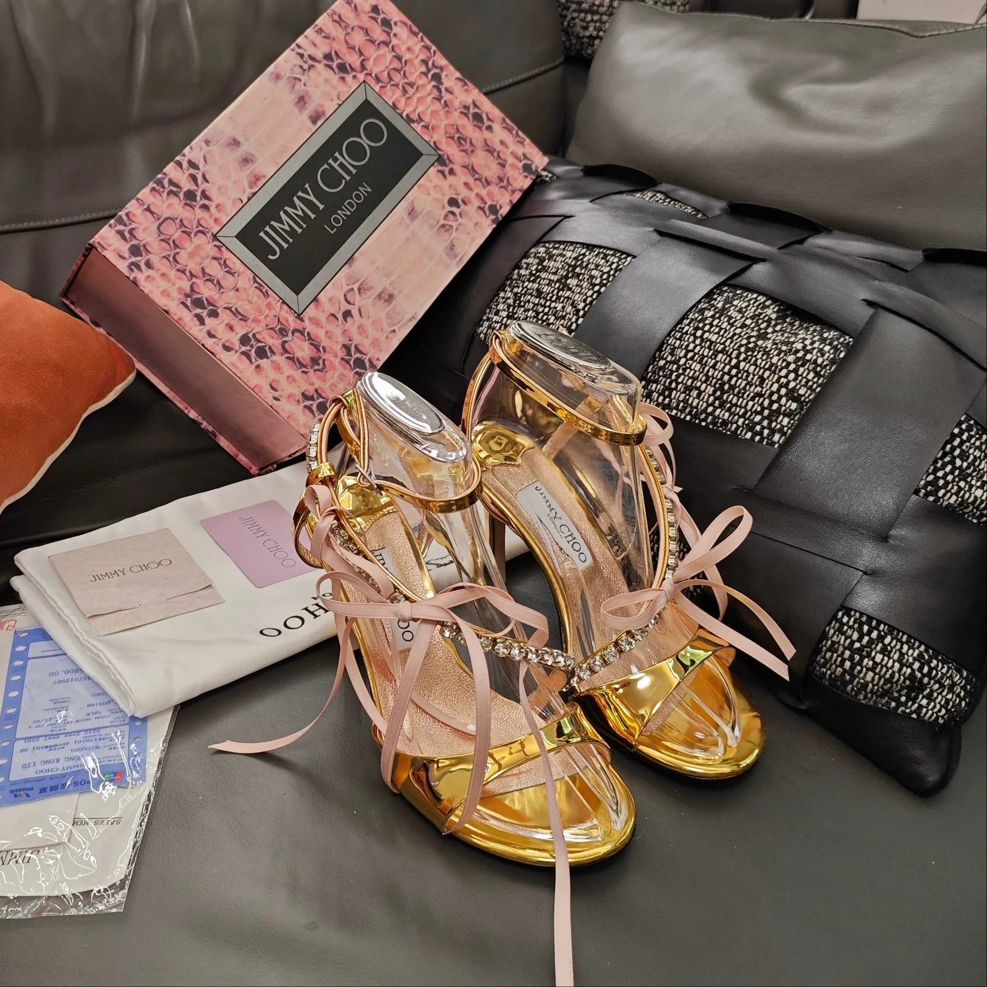 Jimmy 26s High Heeled Sandals 100 Gold Lambskin 596327