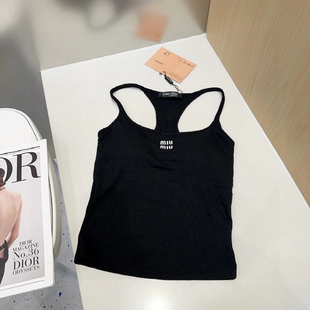 CAMISOLE 617514 IN BLACK COTTON RIBBED KNIT