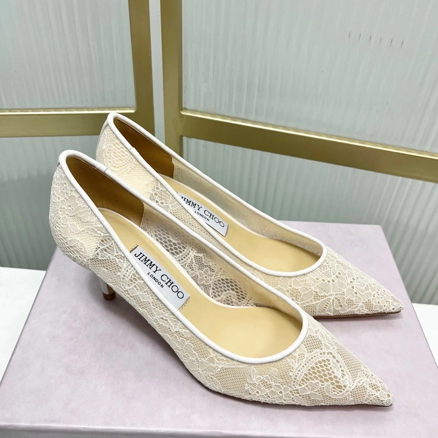 Jimmy 26s Heel Pump 65 Ivory Beige Lace Sheepskin 605951