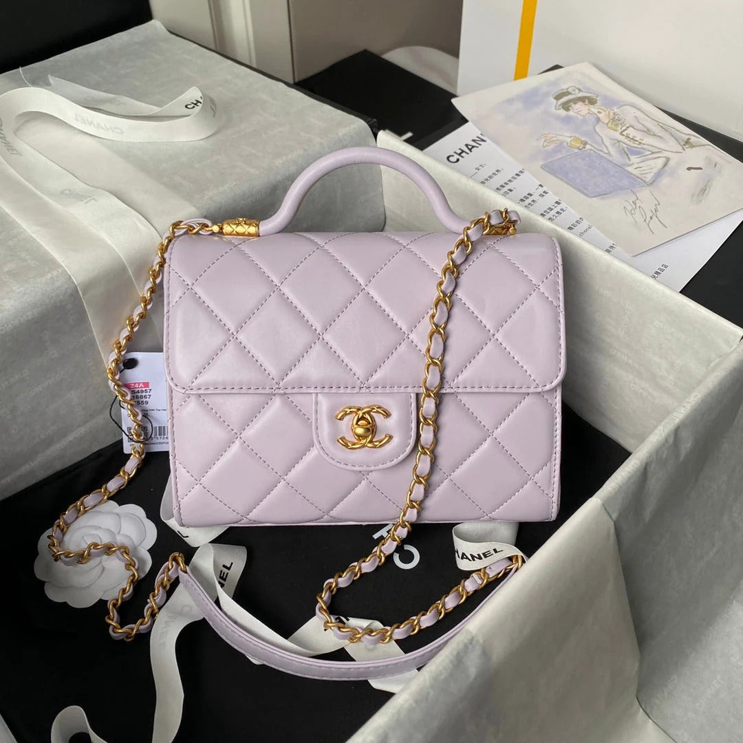 CC 25S FLAP BAG 21 CM IN LIGHT PURPLE LAMBSKIN WITH TOP HANDLE