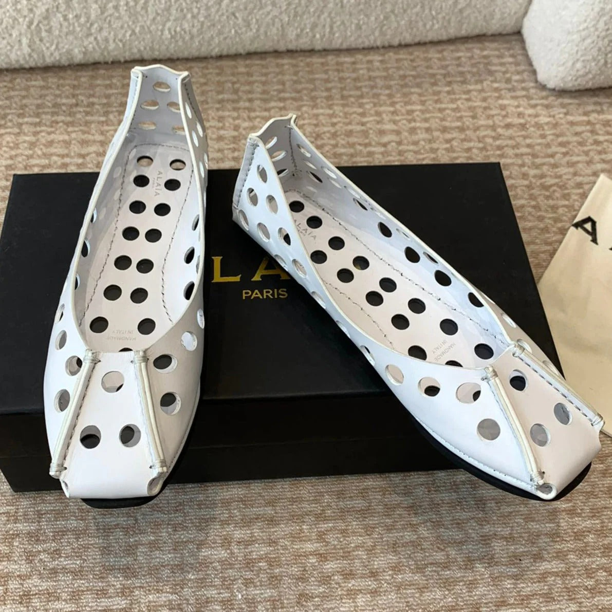 Perfo Ballet Flats In White Calfskin