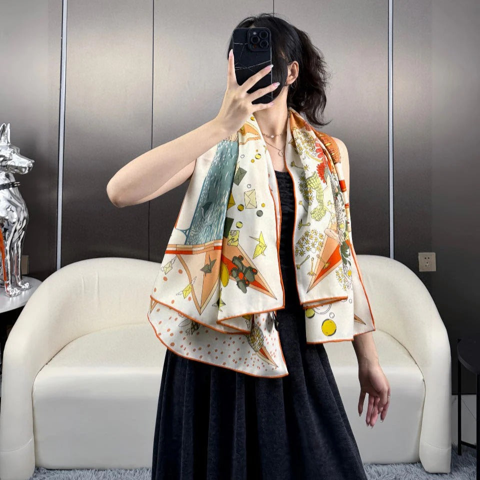 HERMES 25S SCARF 135 IN SILK AND CASHMERE 735831