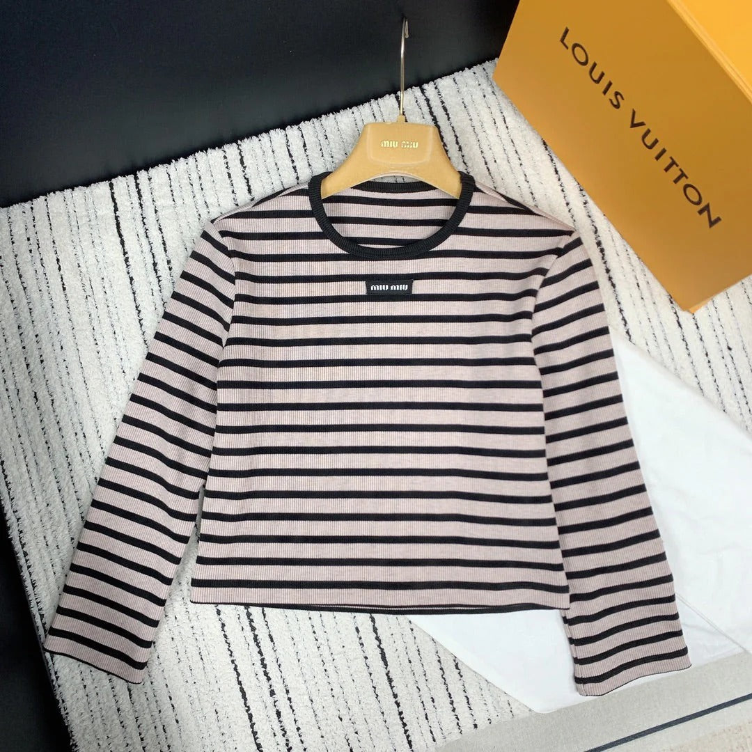 MIUMIU STRIPED KNIT SWEATER WITH CREW NECK 274375