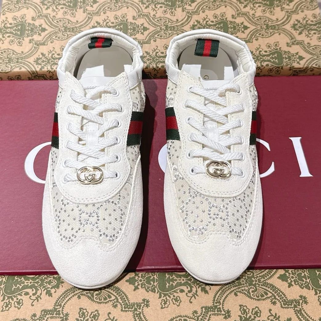 Gucci 2025 Shift GG Crystal Sneaker Off-white Suede Fabric