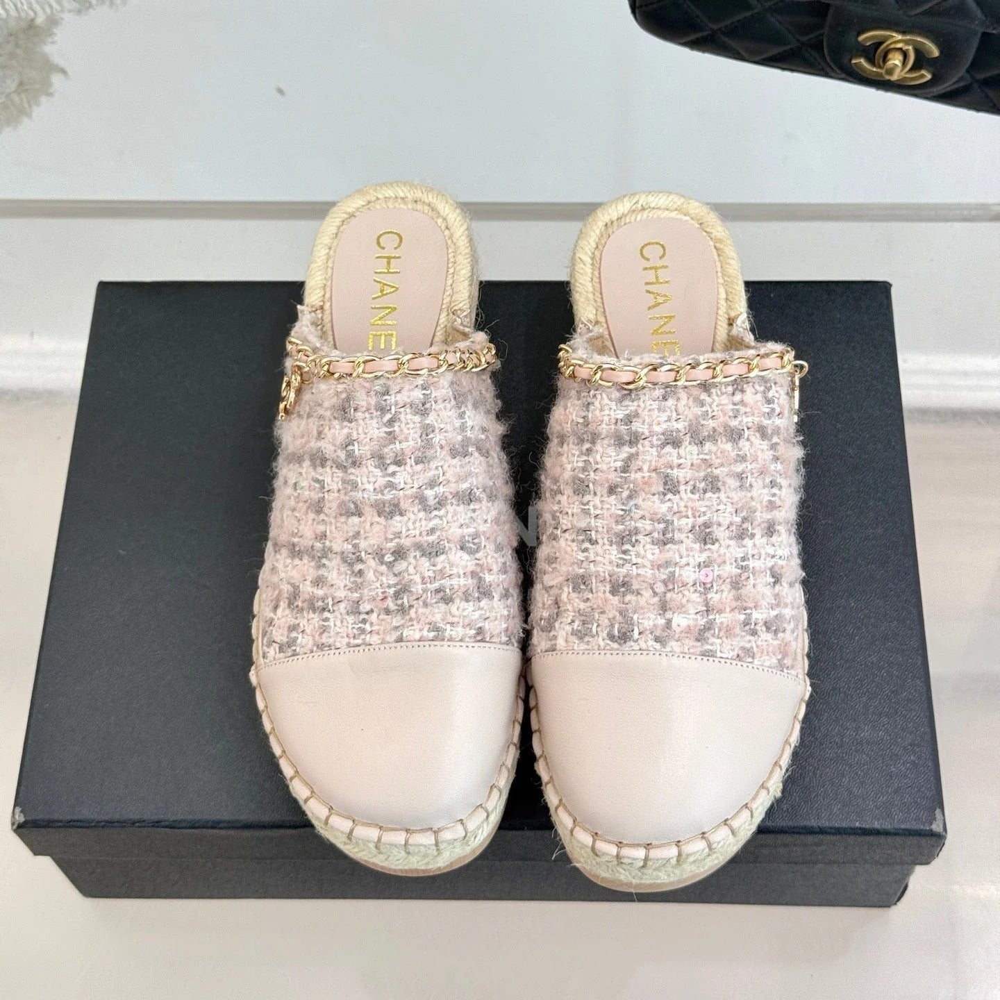 CC Mules 25ss 30 Mm In Pastel Pink Lambskin Mix Tweed