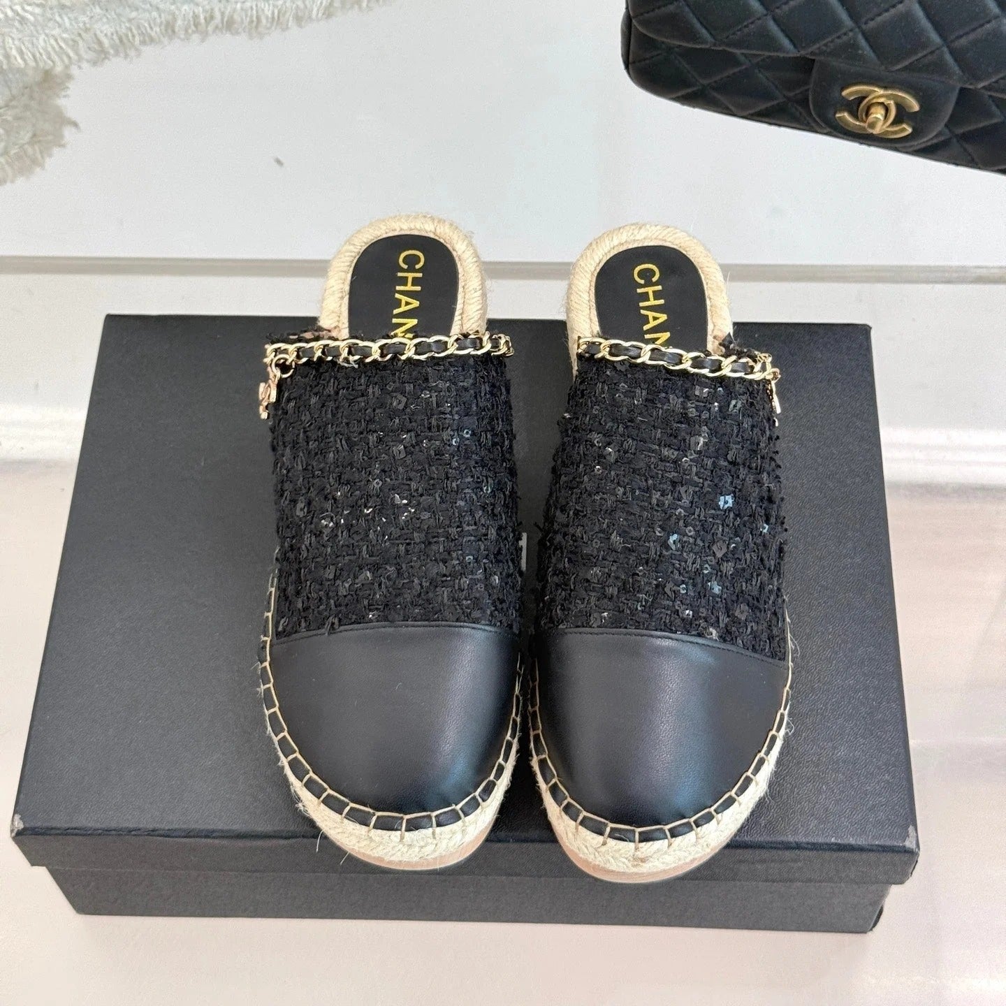 CC Mules 25ss 30 Mm In White Lambskin Mix Pastel Pink Tweed