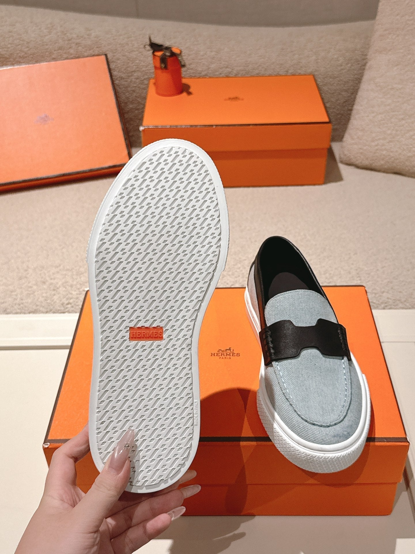 HM 25ss Platform Loafers Light Blue Black Denim Sheepskin 577168