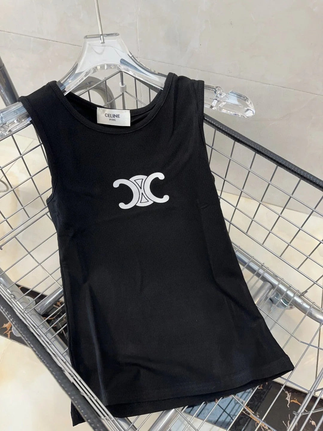 TANK TOP 627696 IN BLACK COTTON RIBBED