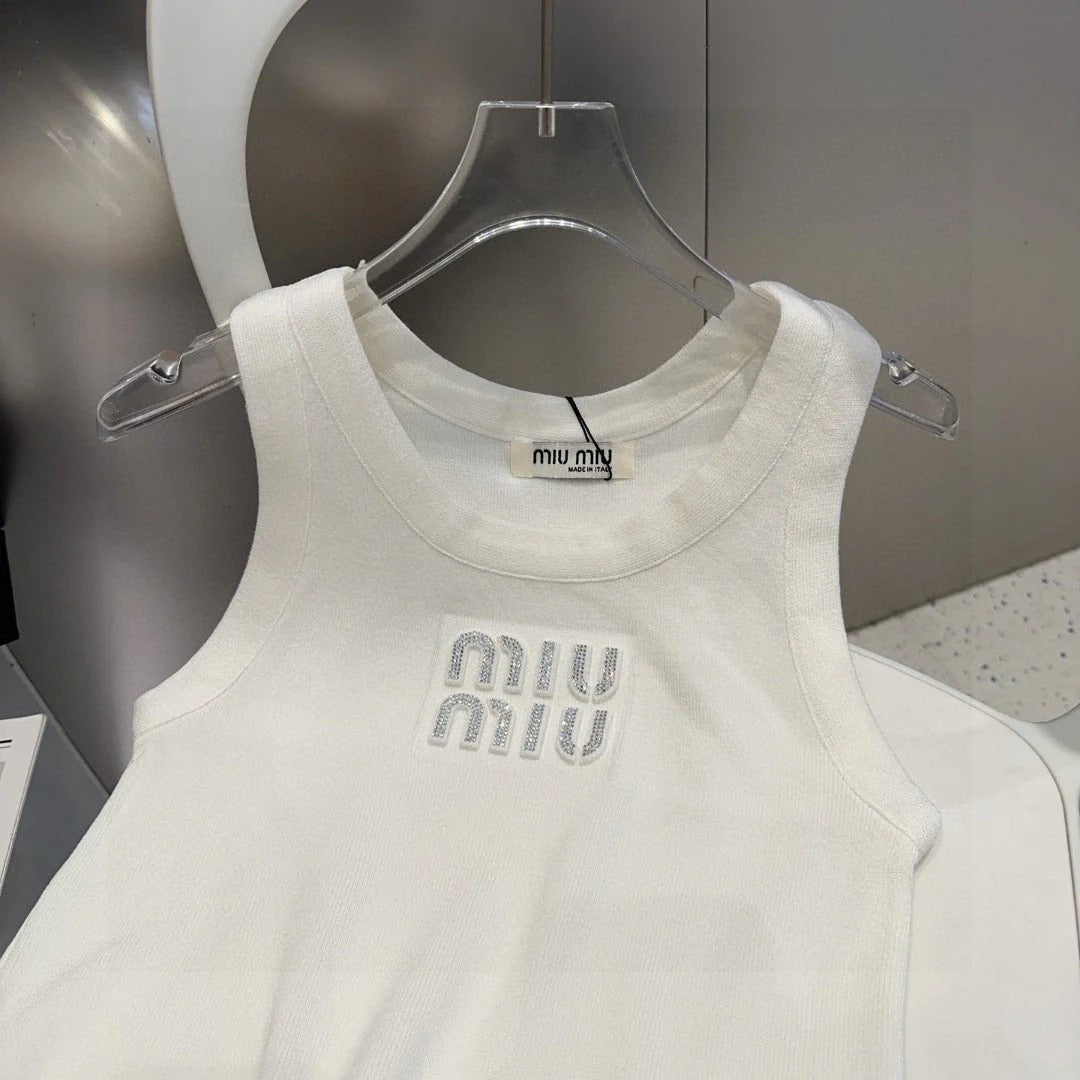 VISCOSE TANK TOP 643229 IN WHITE COTTON RIBBED KNIT WITH EMBELLISHED LOGO