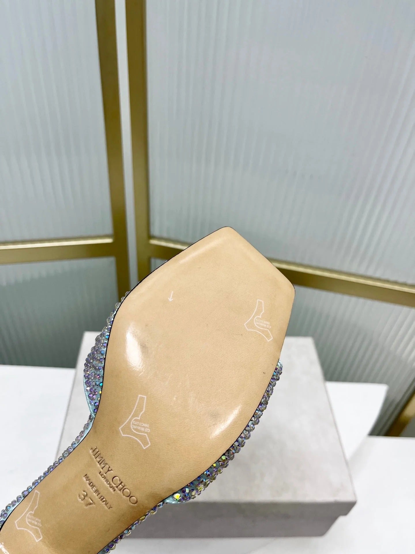 Jimmy 26s High-Heeled Slippers 65 Pastel Blue Diamond Sheepskin 605978