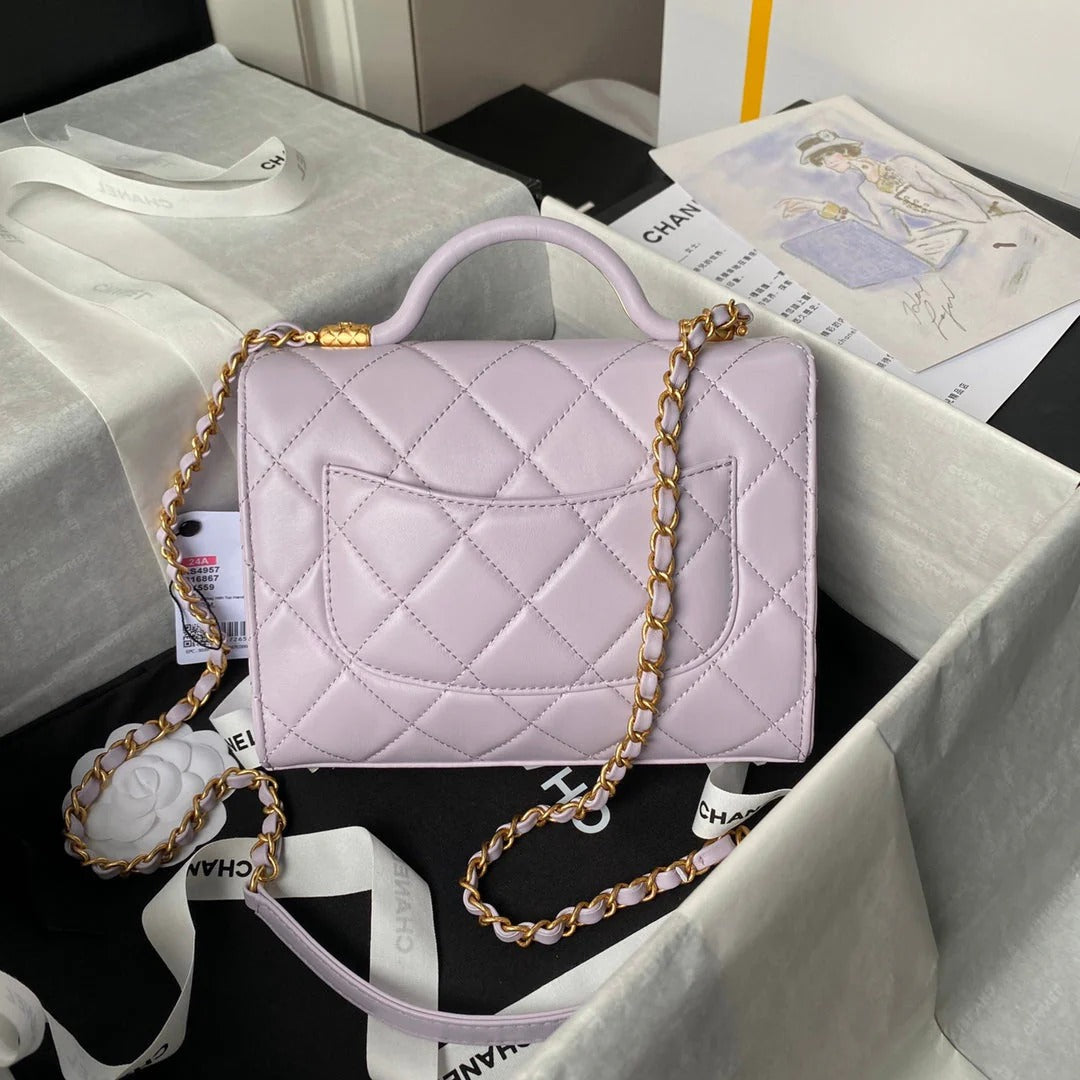 CC 25S FLAP BAG 21 CM IN LIGHT PURPLE LAMBSKIN WITH TOP HANDLE