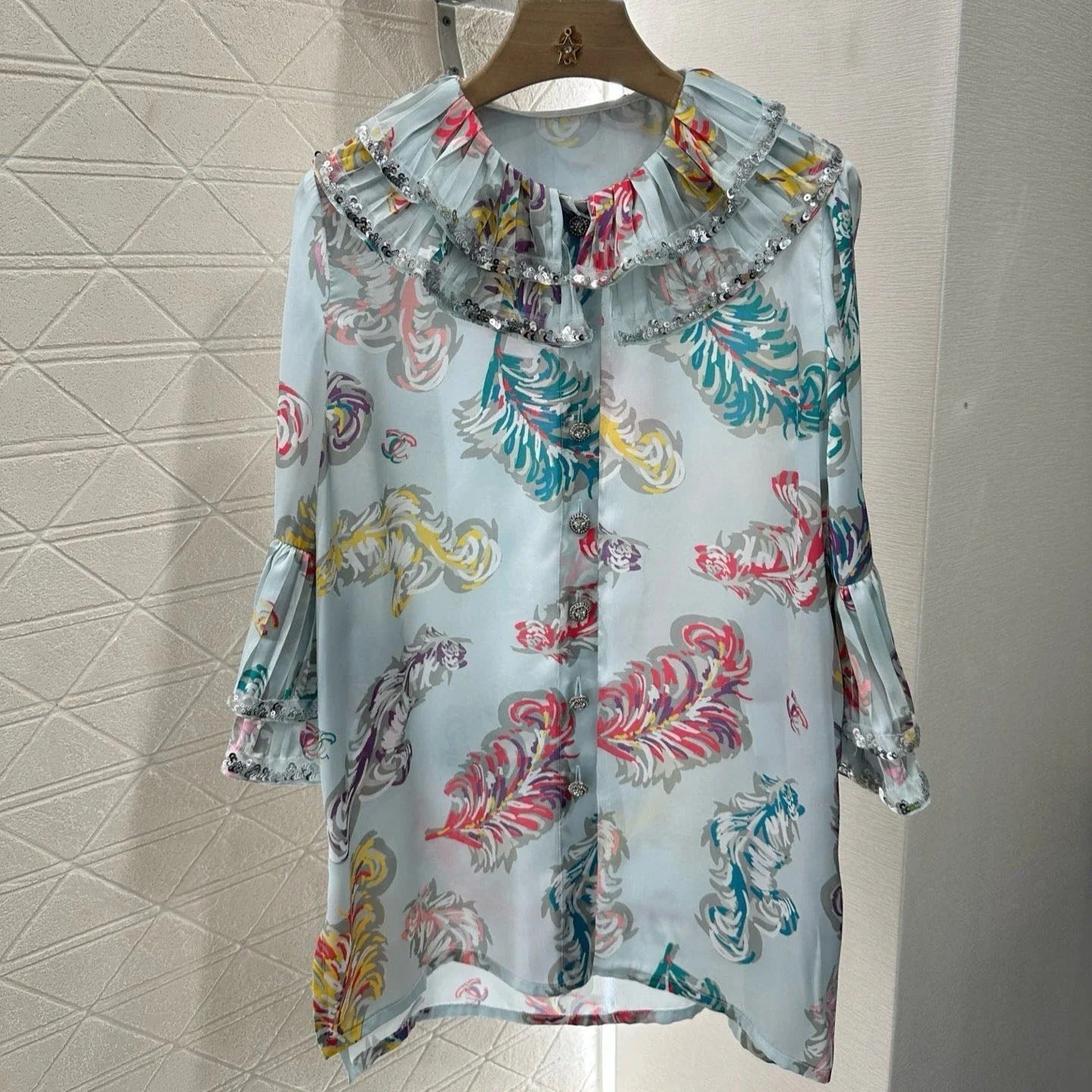 CHANEL 25S SEQUIN EMBELLISHED SHIRT DRESS SET 265579