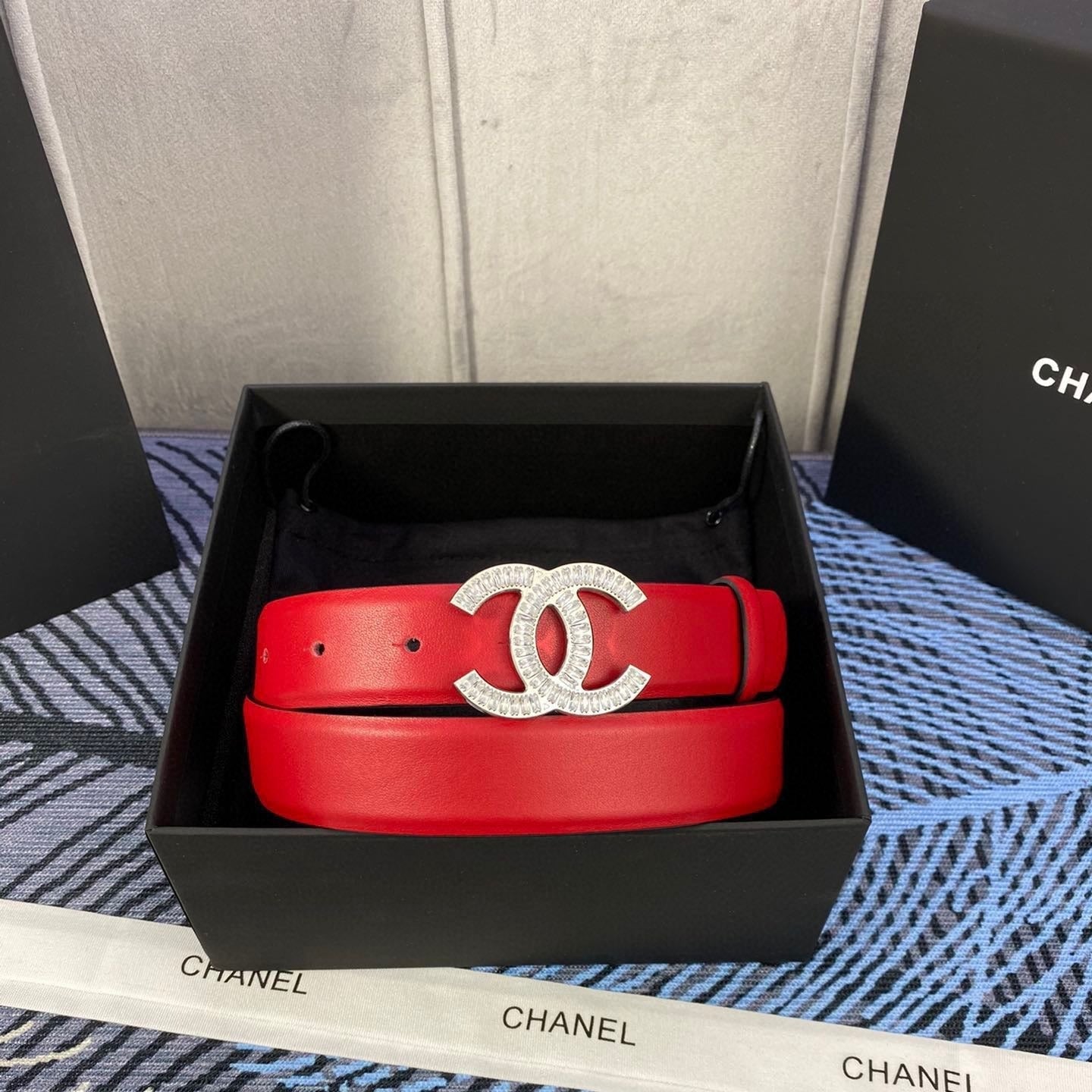 CC Women's Belt 3.0CM Red Cowhide 615099