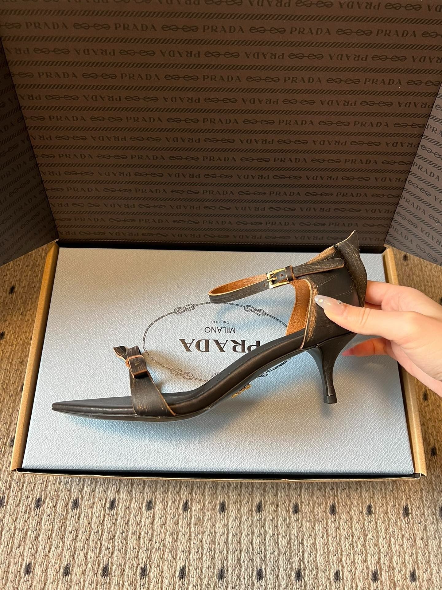 PRA 26S High-Heeled Sandals 60 Black Brown Cowhide 627445