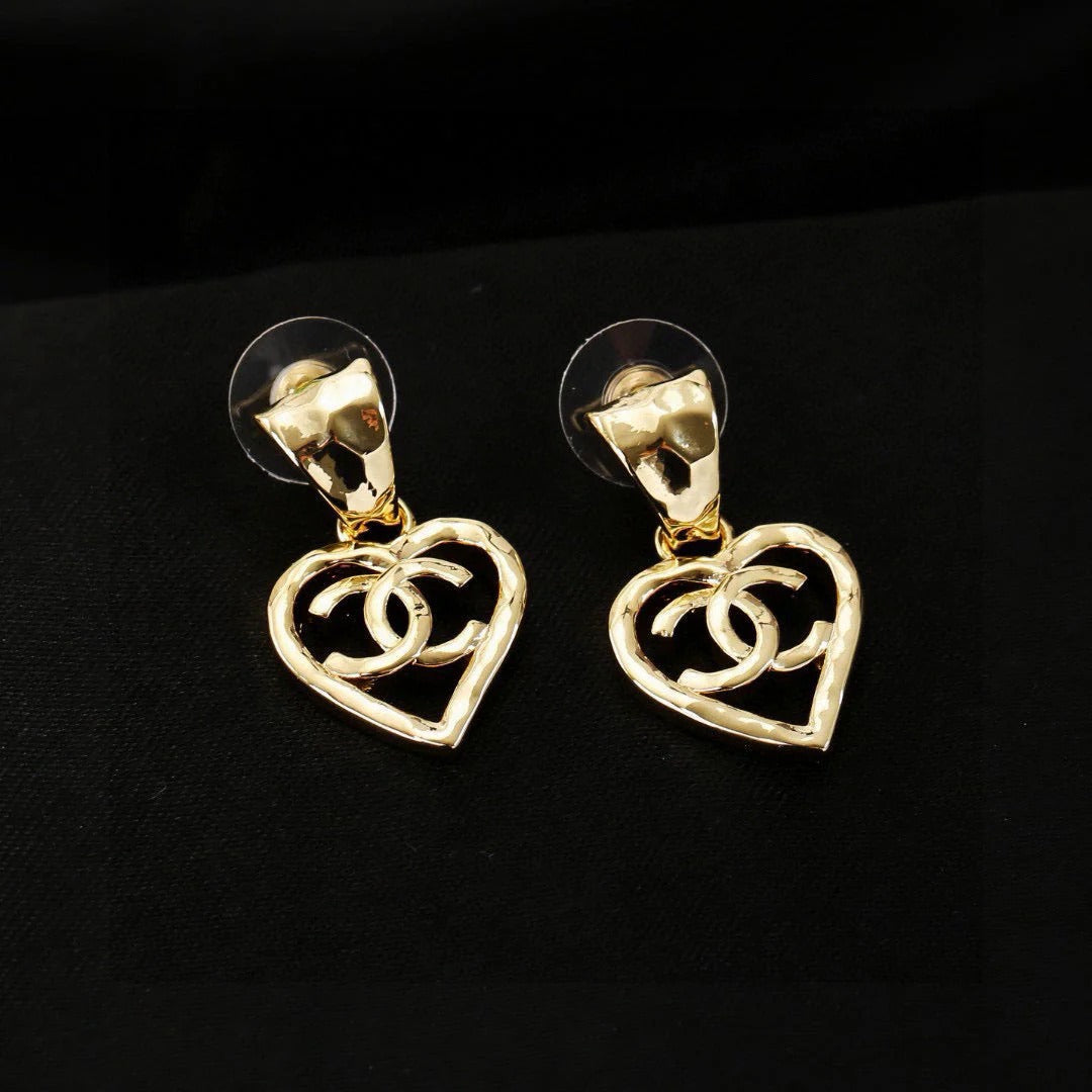 CC Heart Shaped Gold Double C Earrings