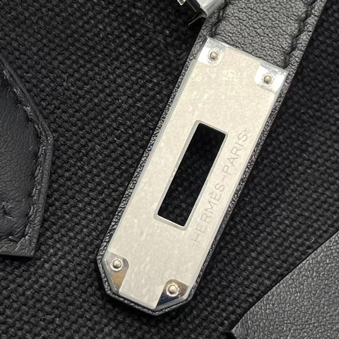 HM Birkin Cargo 35cm Black Sesame Swift and Canvas Silver Hardware