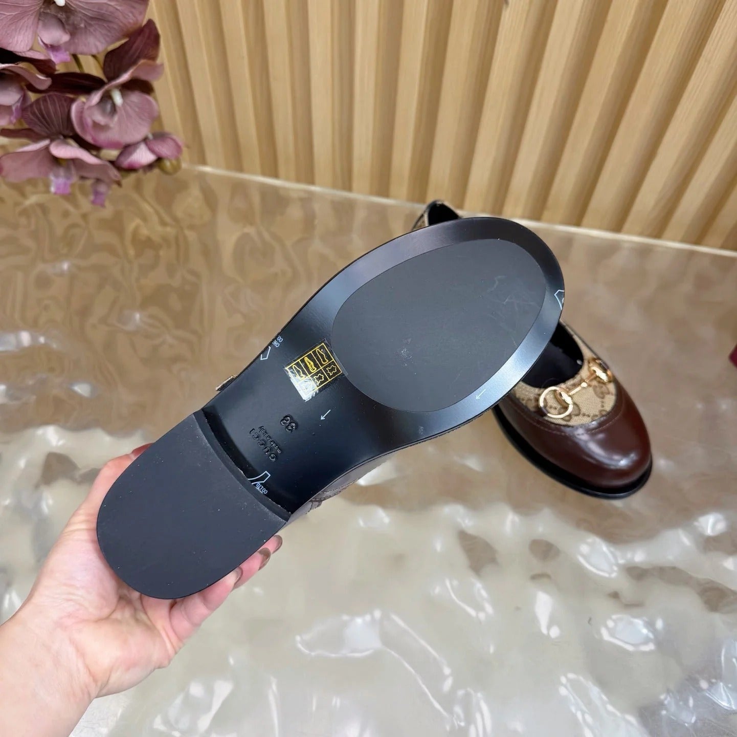 GG 26 Slip-on Brown Beige Sheepskin Double G Denim 589460