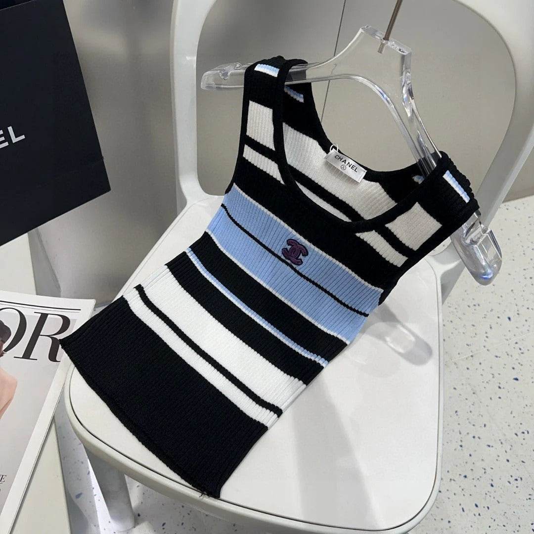 STRIPED TANK TOP 612057 IN BLUE BLACK COTTON RIBBED