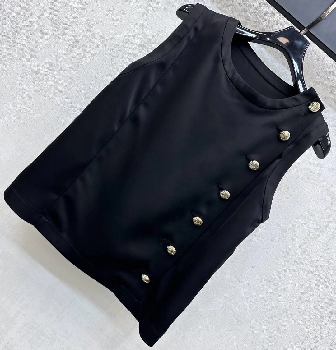 CHANEL SLEEVELESS ROUND-NECK BUTTON-UP TOP 274769