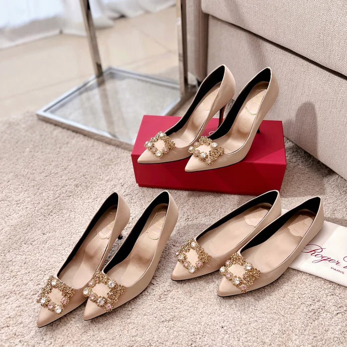 Roger Vivier 2026 Flower Strass Diamond Beige Silk Lambskin 293123