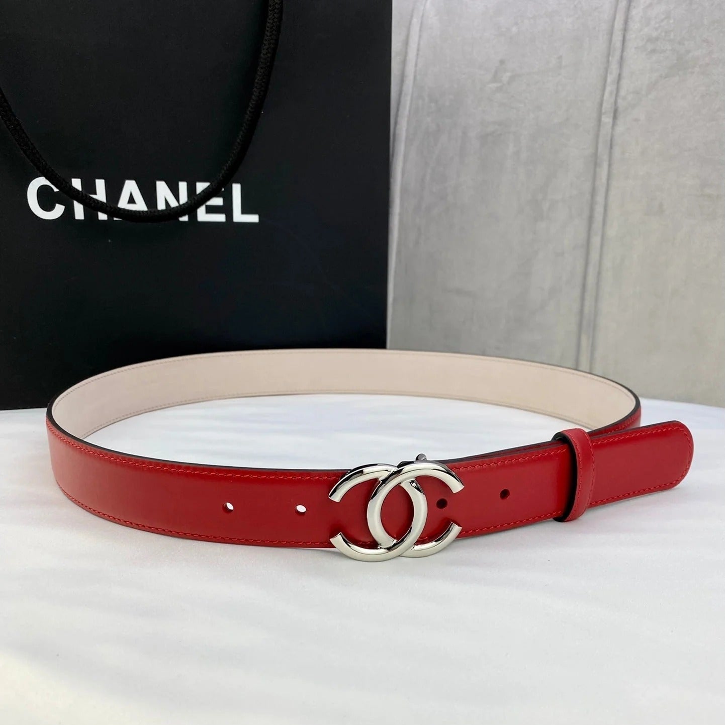 CC Women's Belt 3.0CM Red Cowhide 586502