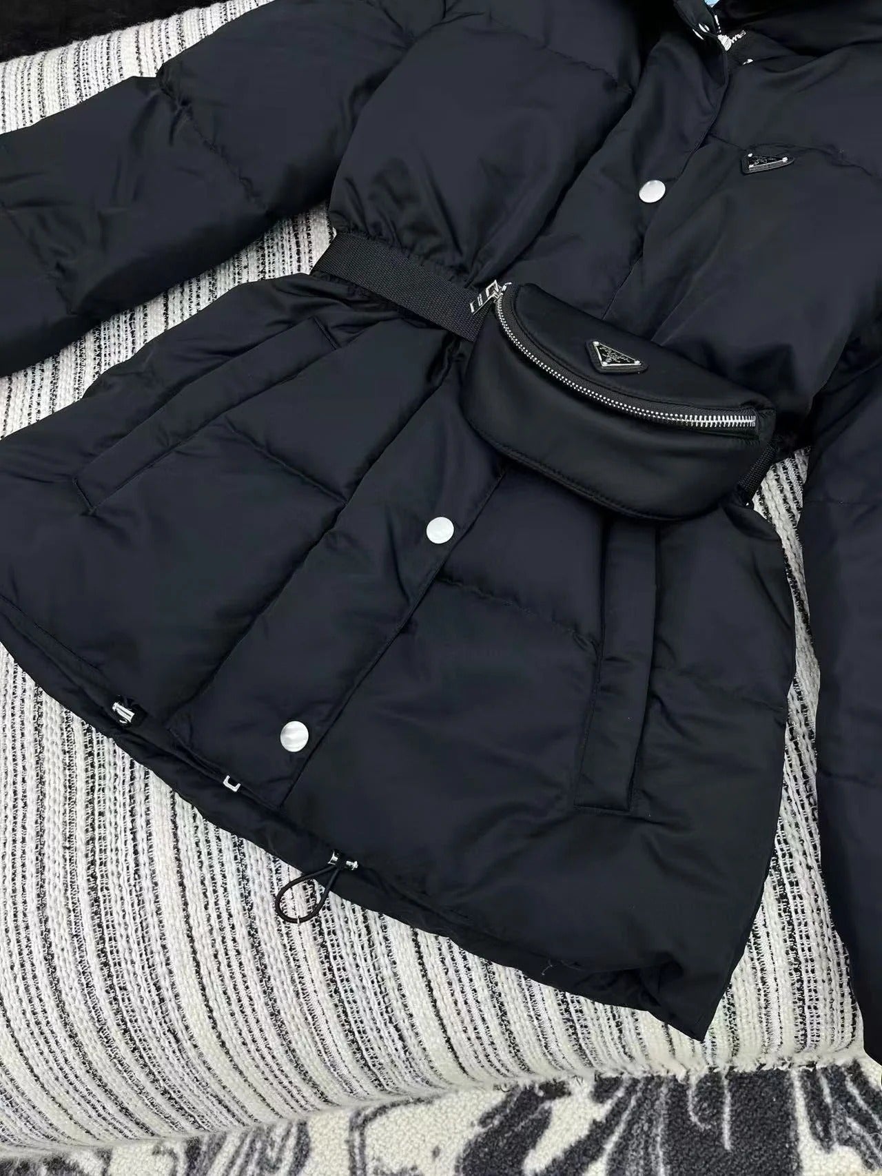 Prada 2025 Belted Jacket Black Down Re-Nylon