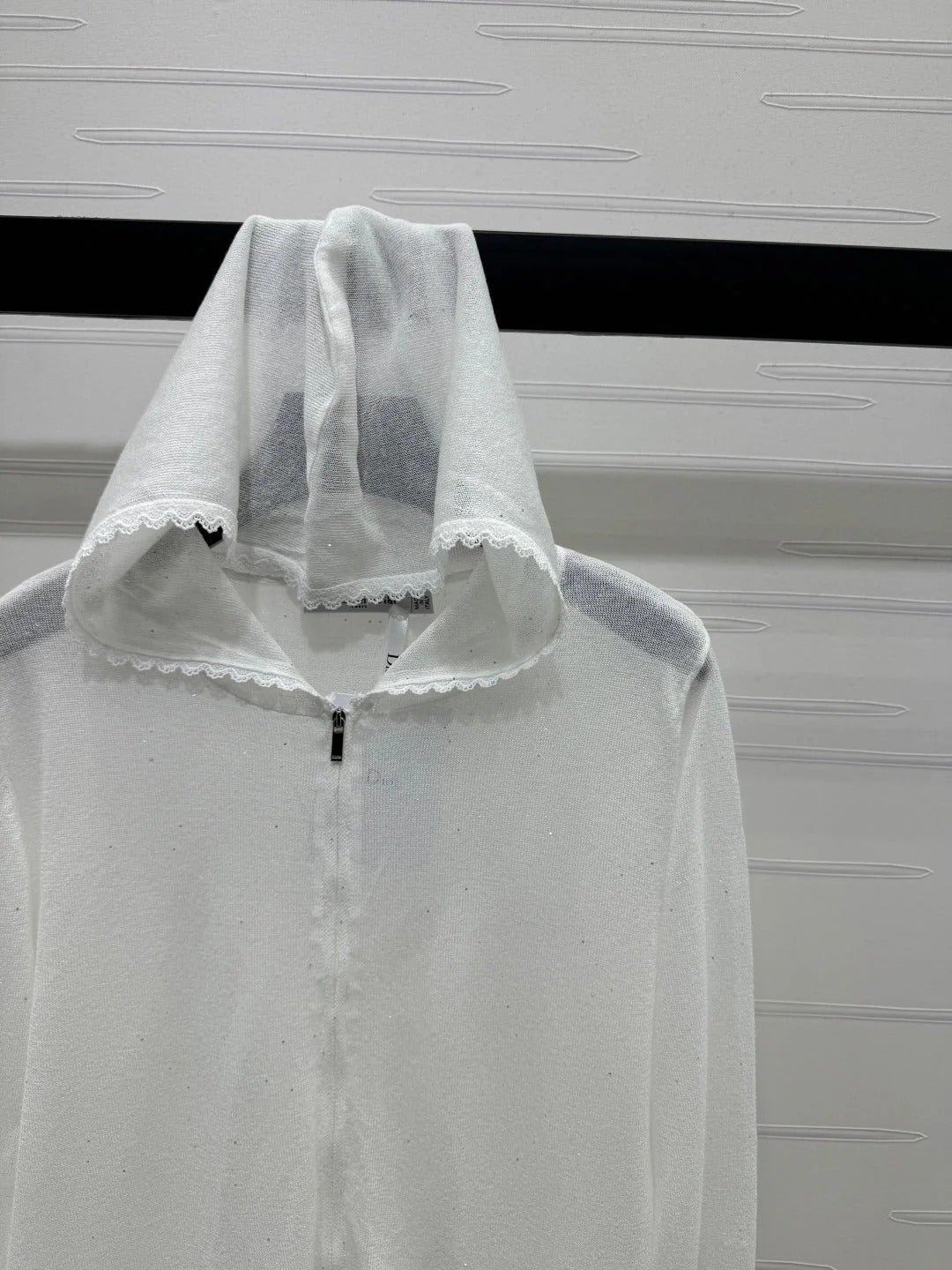DIOR LACE-KNIT LONG-SLEEVE HOODIE WHITE 274970