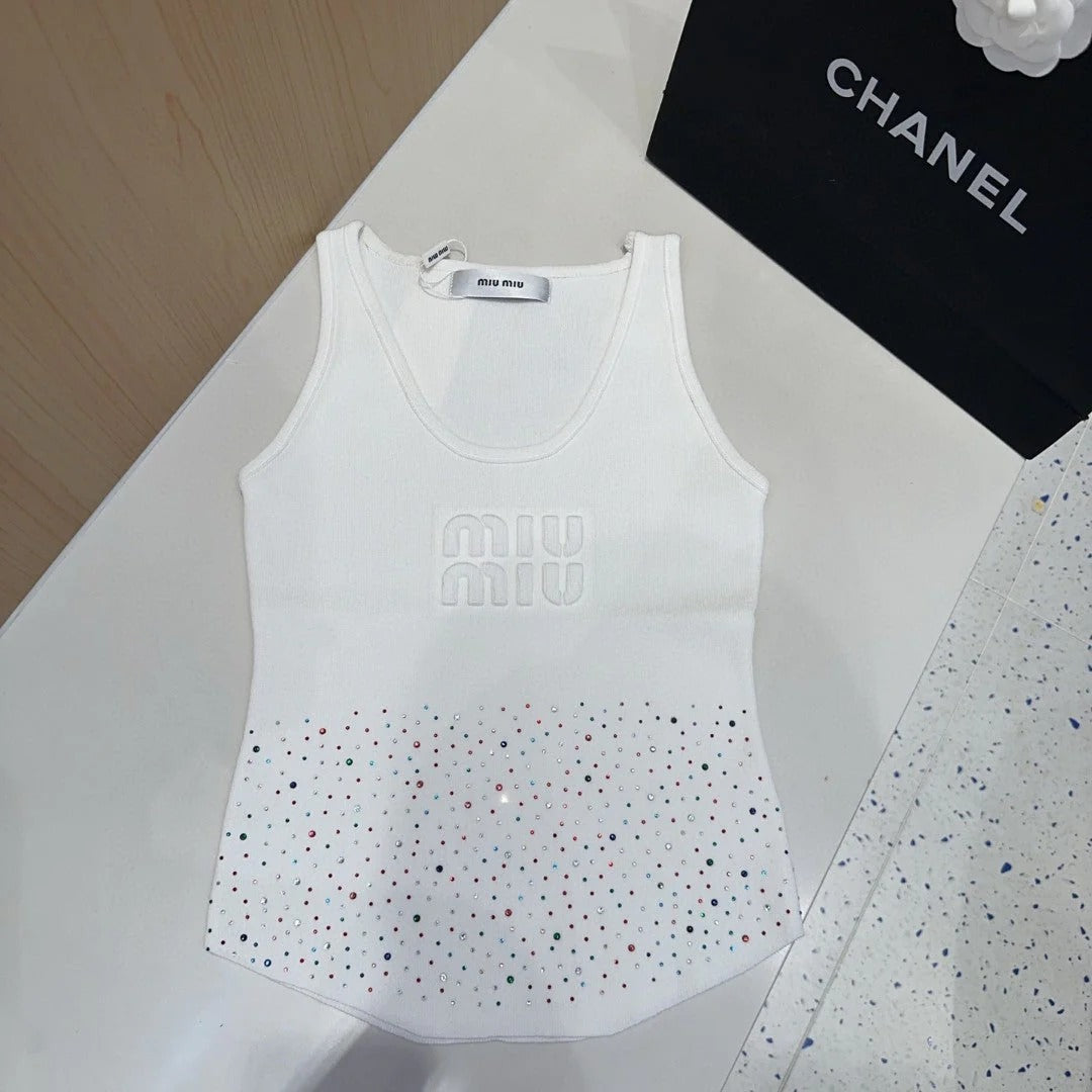 TANK TOP 640624 IN WHITE COTTON MUTILCOLOR CRYSTAL