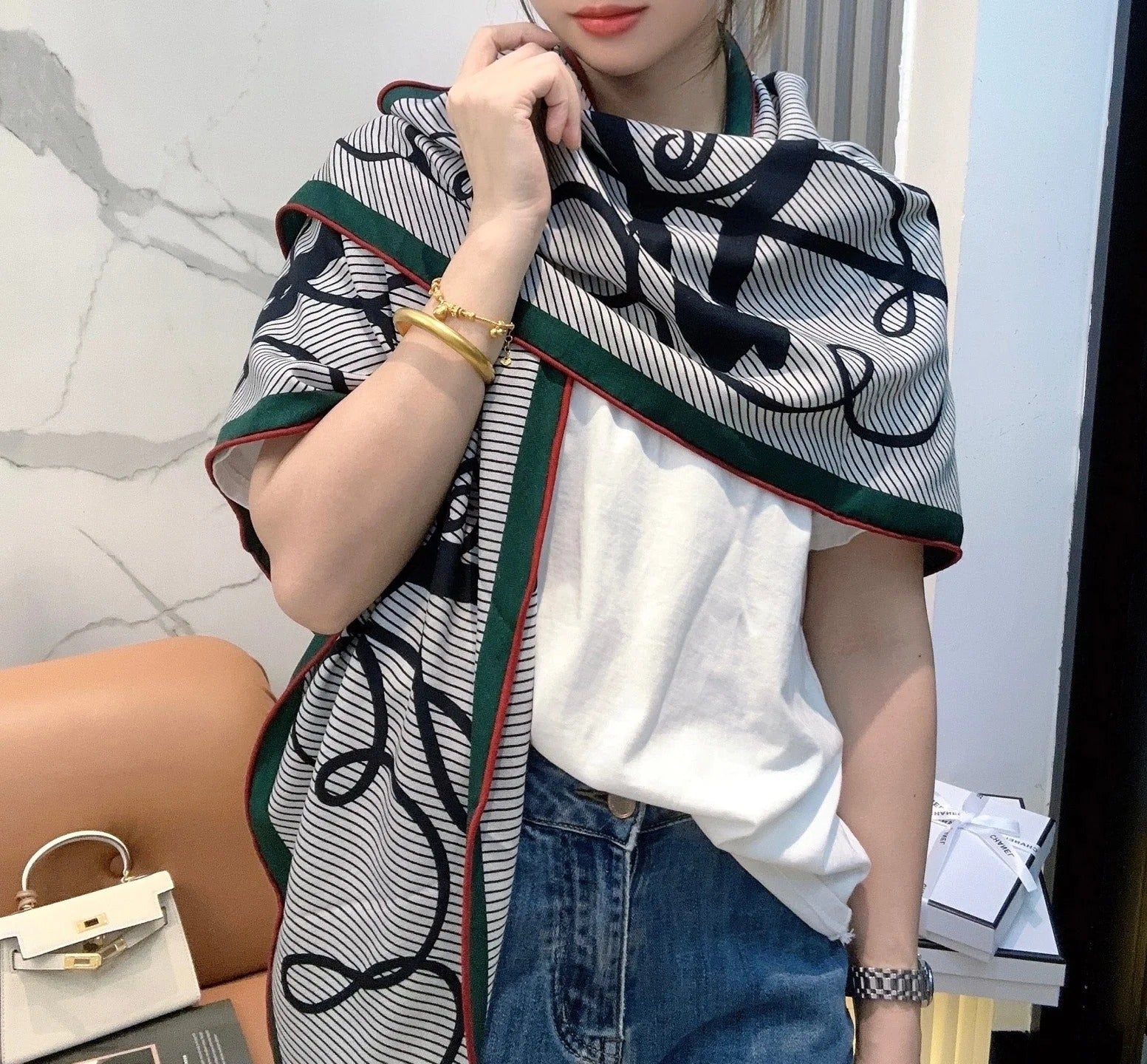 HERMES 25S SCARF 140 IN CASHMERE SILK 854530
