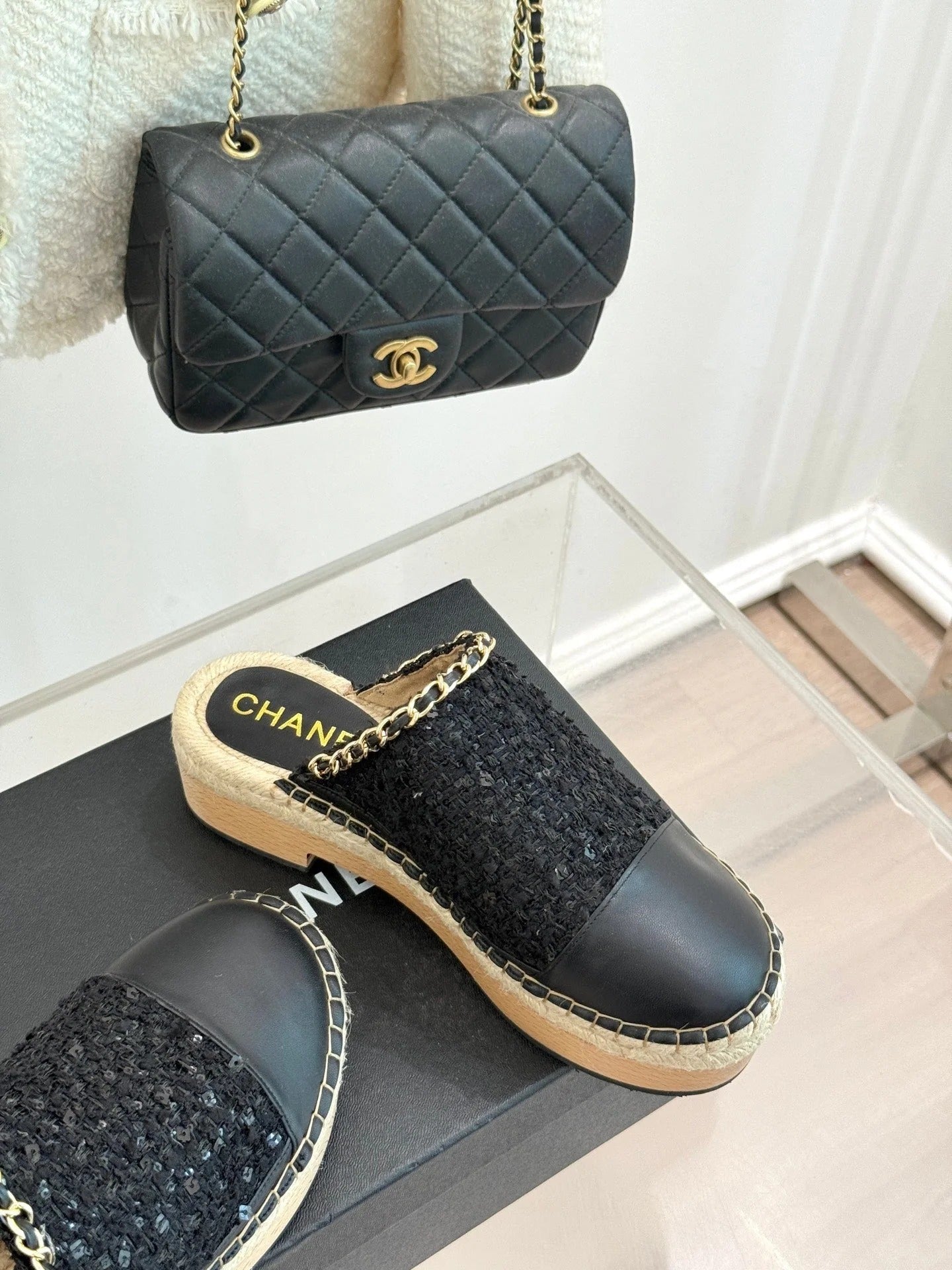 CC Mules 25ss 30 Mm In Black Lambskin Mix Tweed