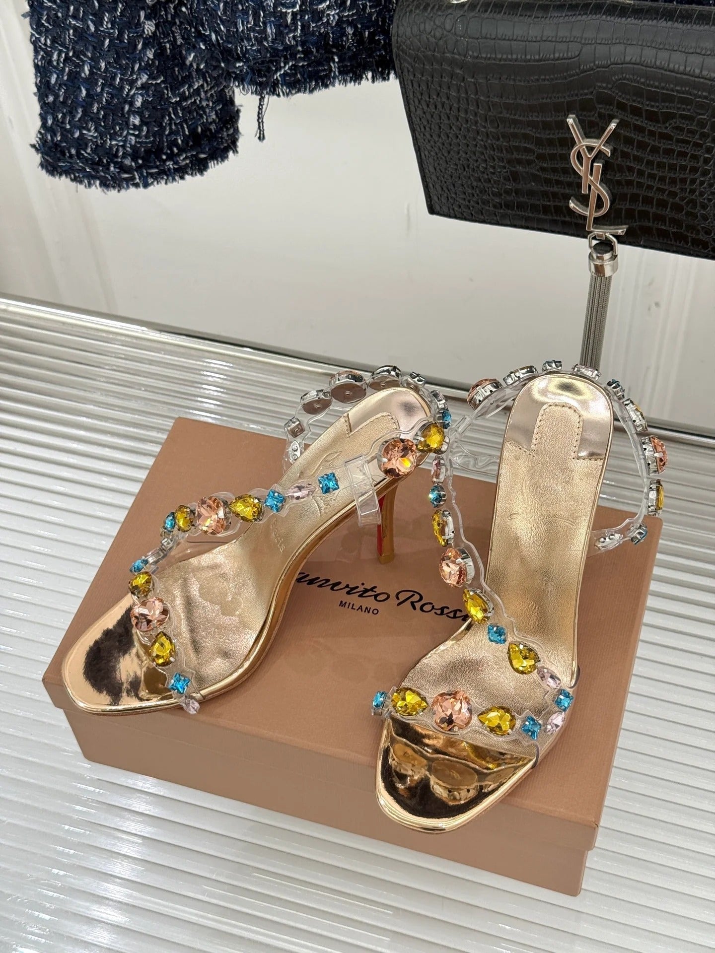 CL 2026 Rosa Z Jewel Heeled Sandal TPU Strass Calf Leather