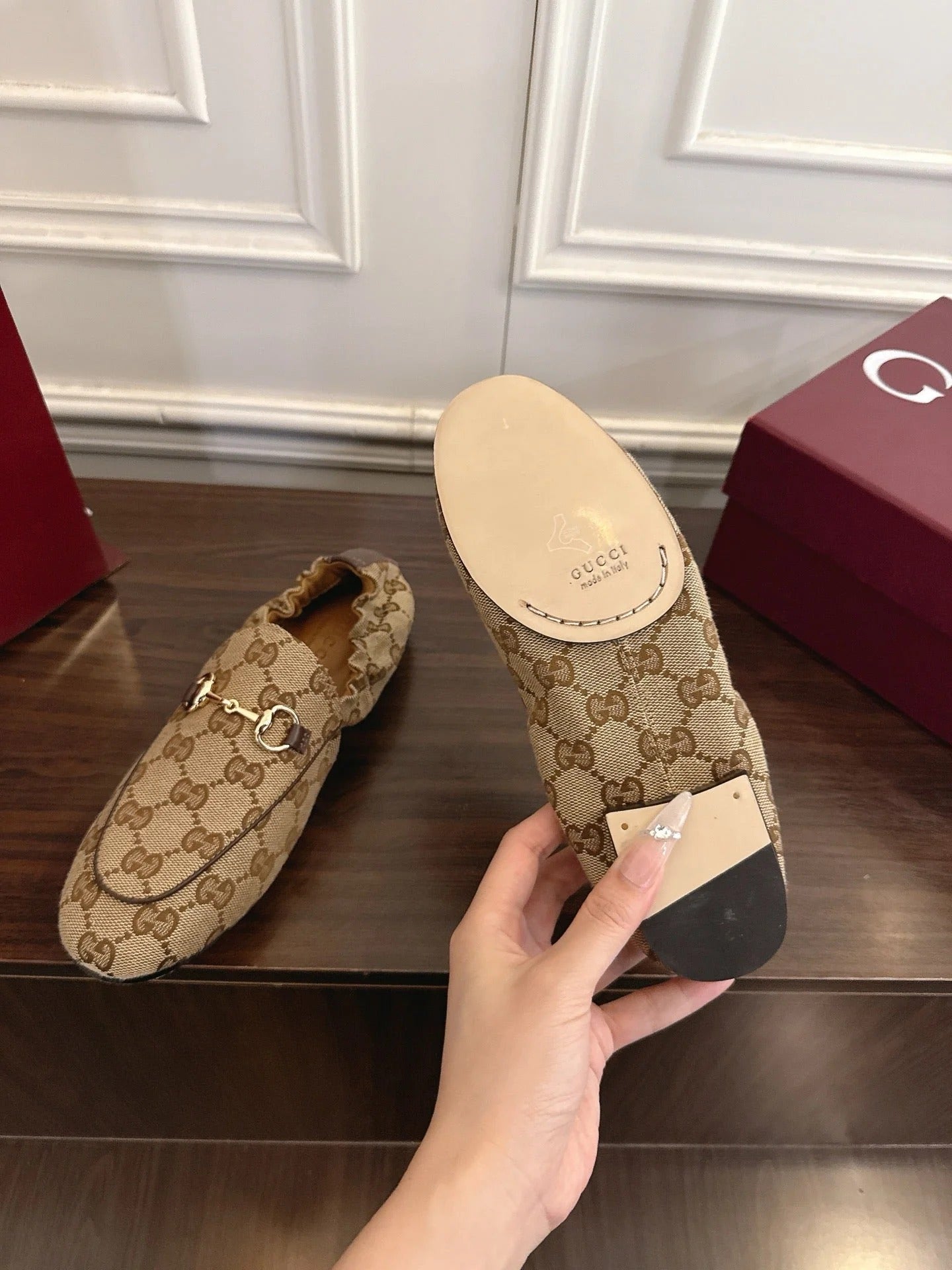 GG 26SS Loafers Beige Brown Monogram Canvas Leather 645954