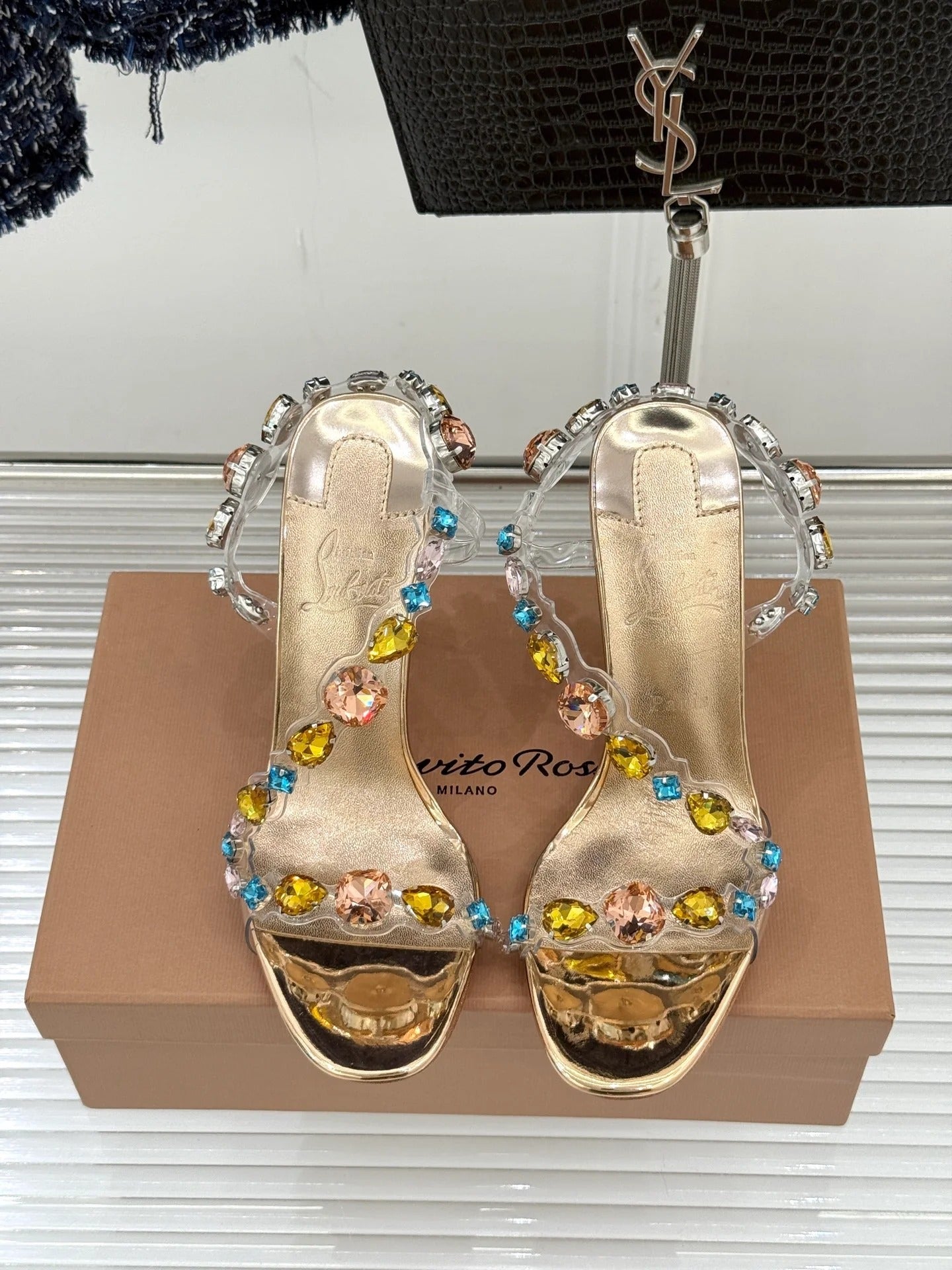 CL 2026 Rosa Z Jewel Heeled Sandal TPU Strass Calf Leather