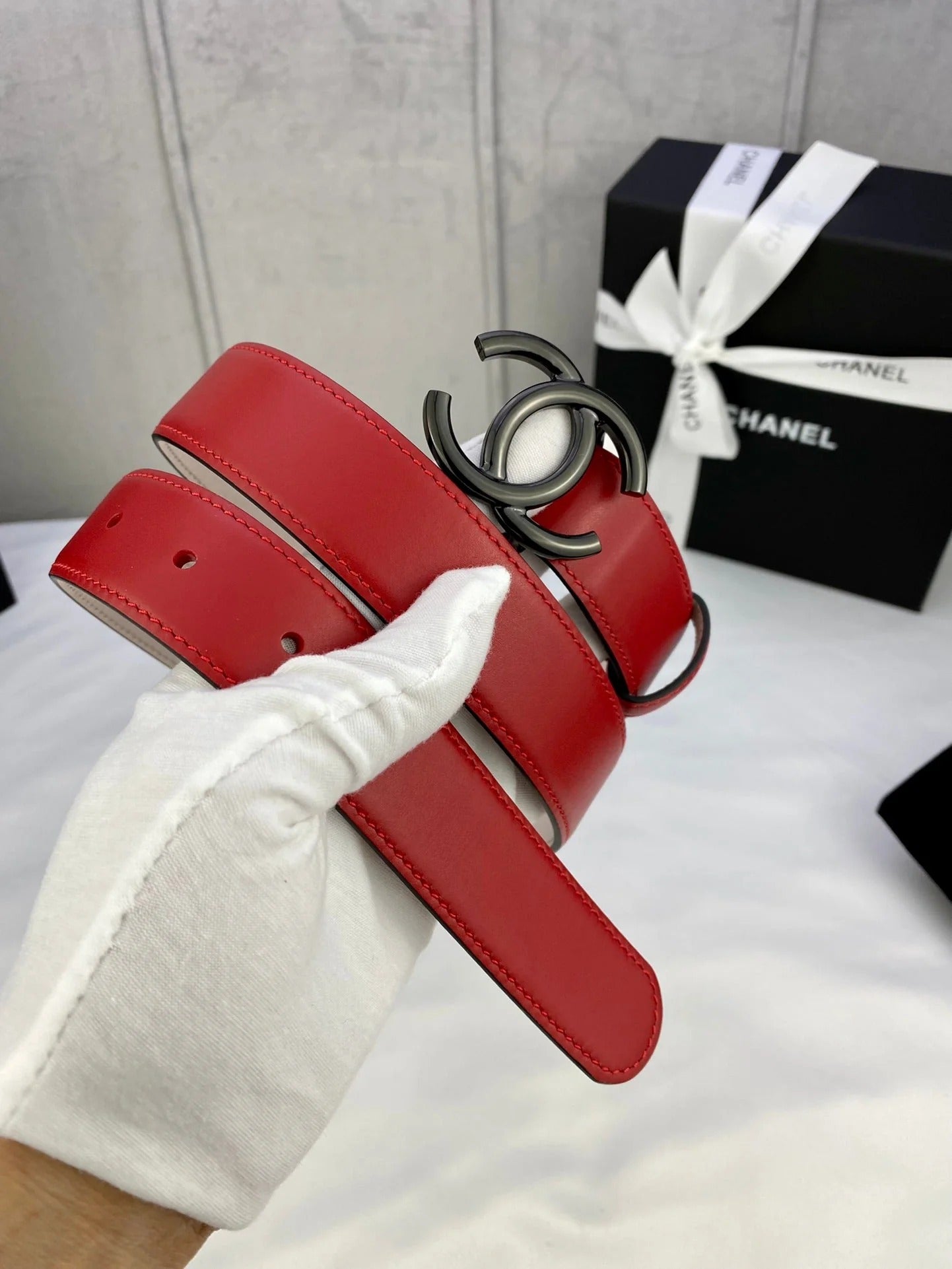 CC Women's Belt 3.0CM Red Cowhide 586502