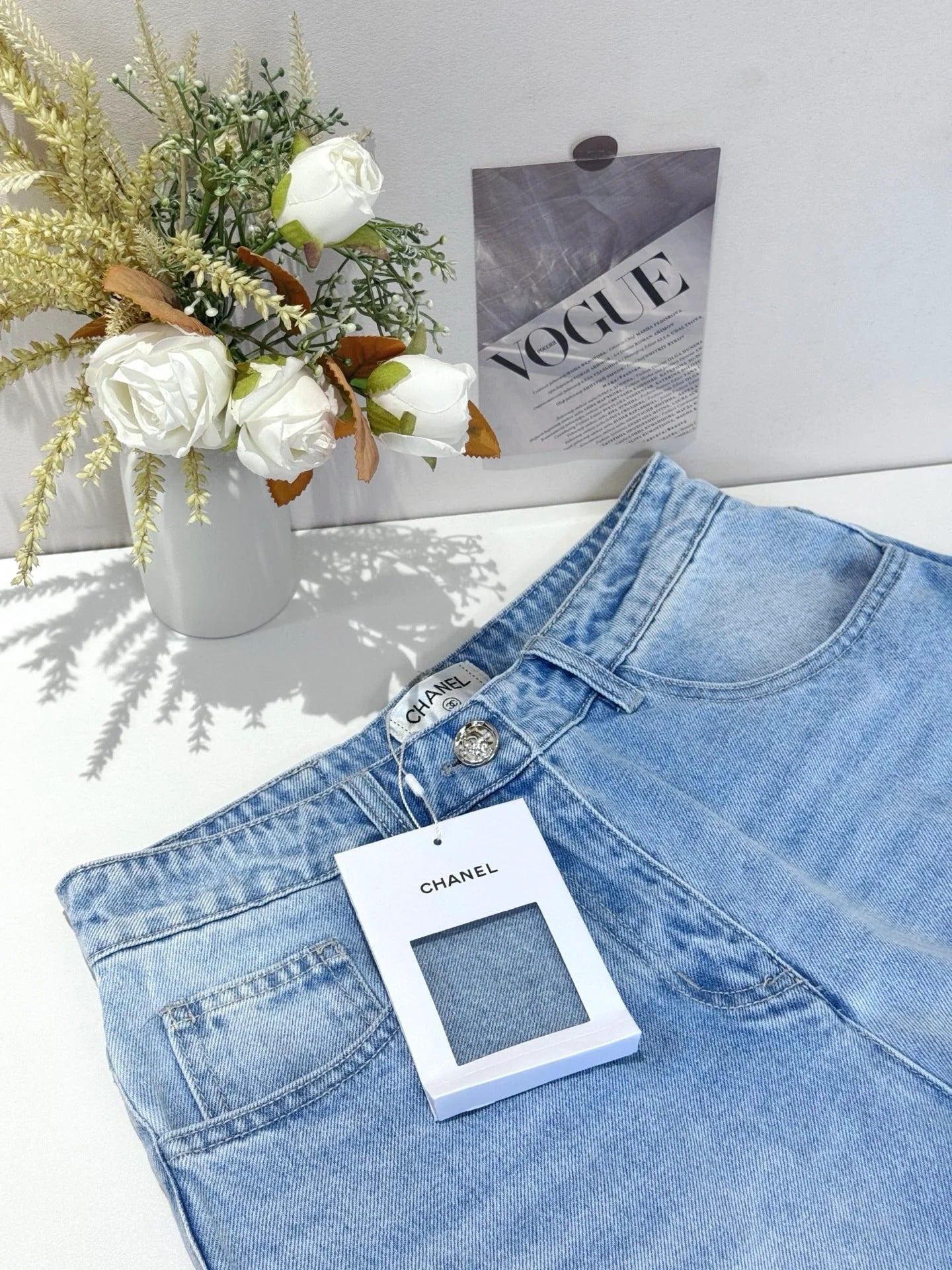 CC 26 Sequined Wide-leg Jeans Light Blue Denim Fabric