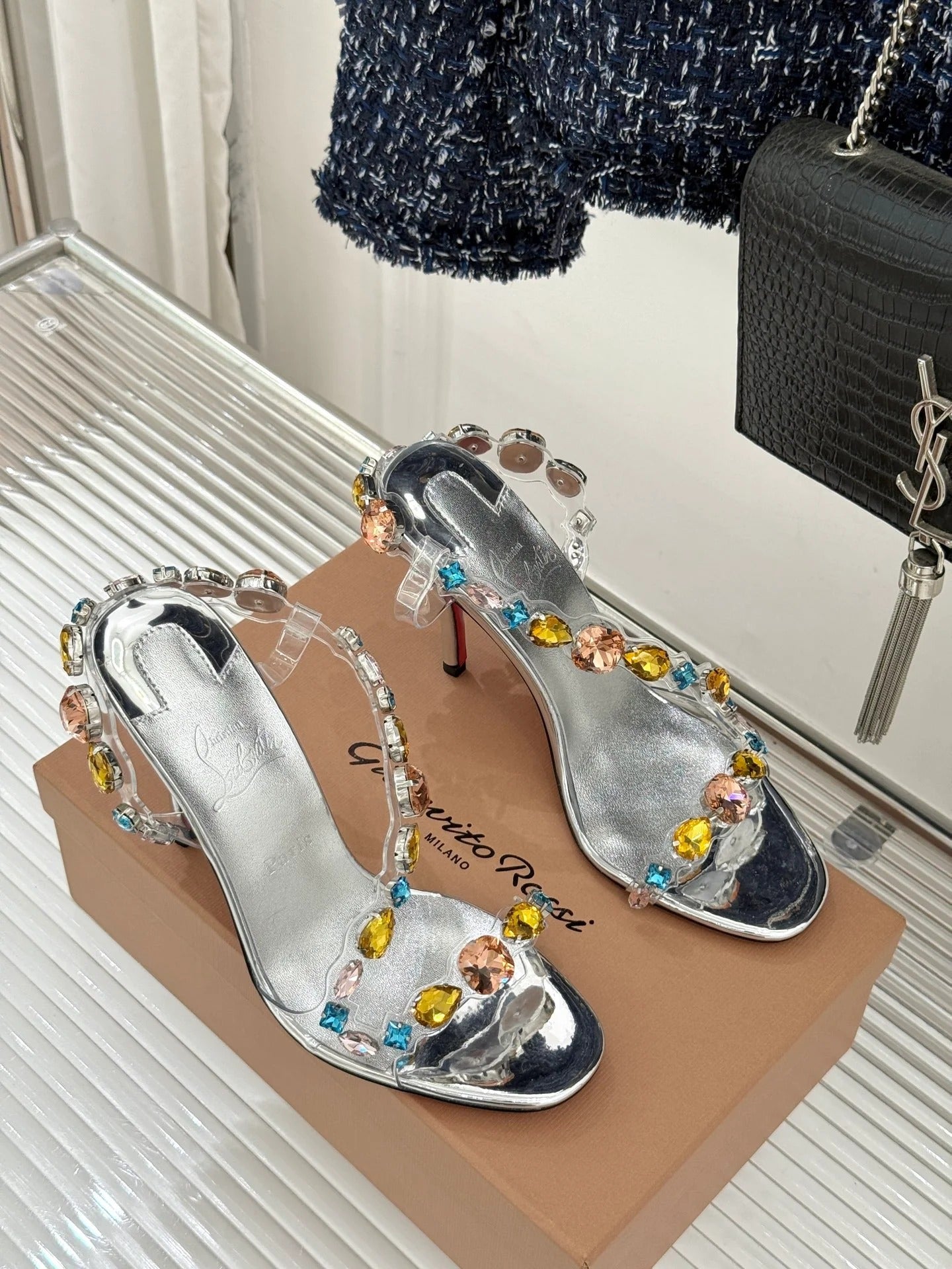 CL 2026 Rosa Z Jewel Heeled Sandal TPU Strass Calf Leather