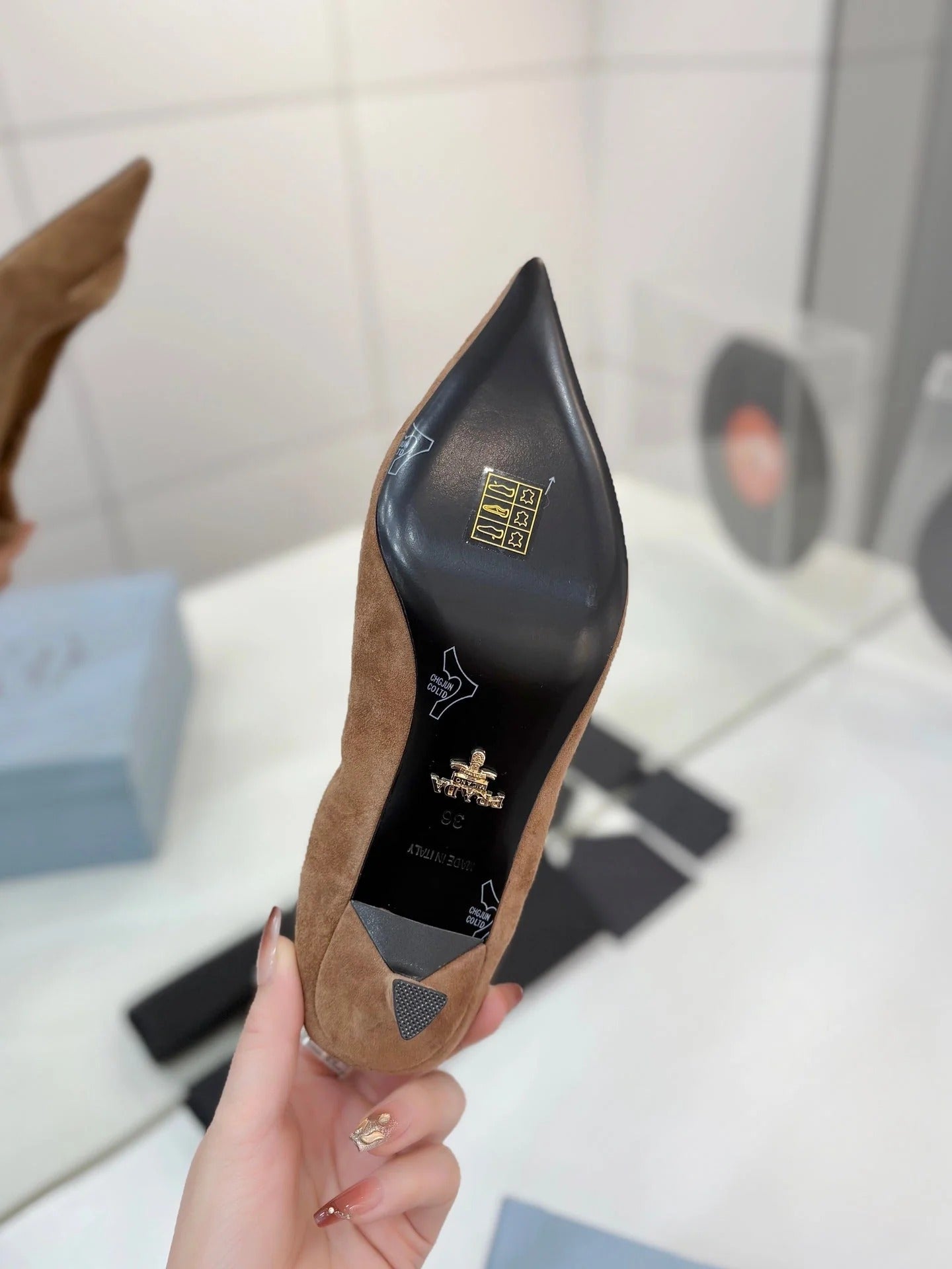 PRA 26S Pointed Toe High Heels 55 Brown Suede 627133