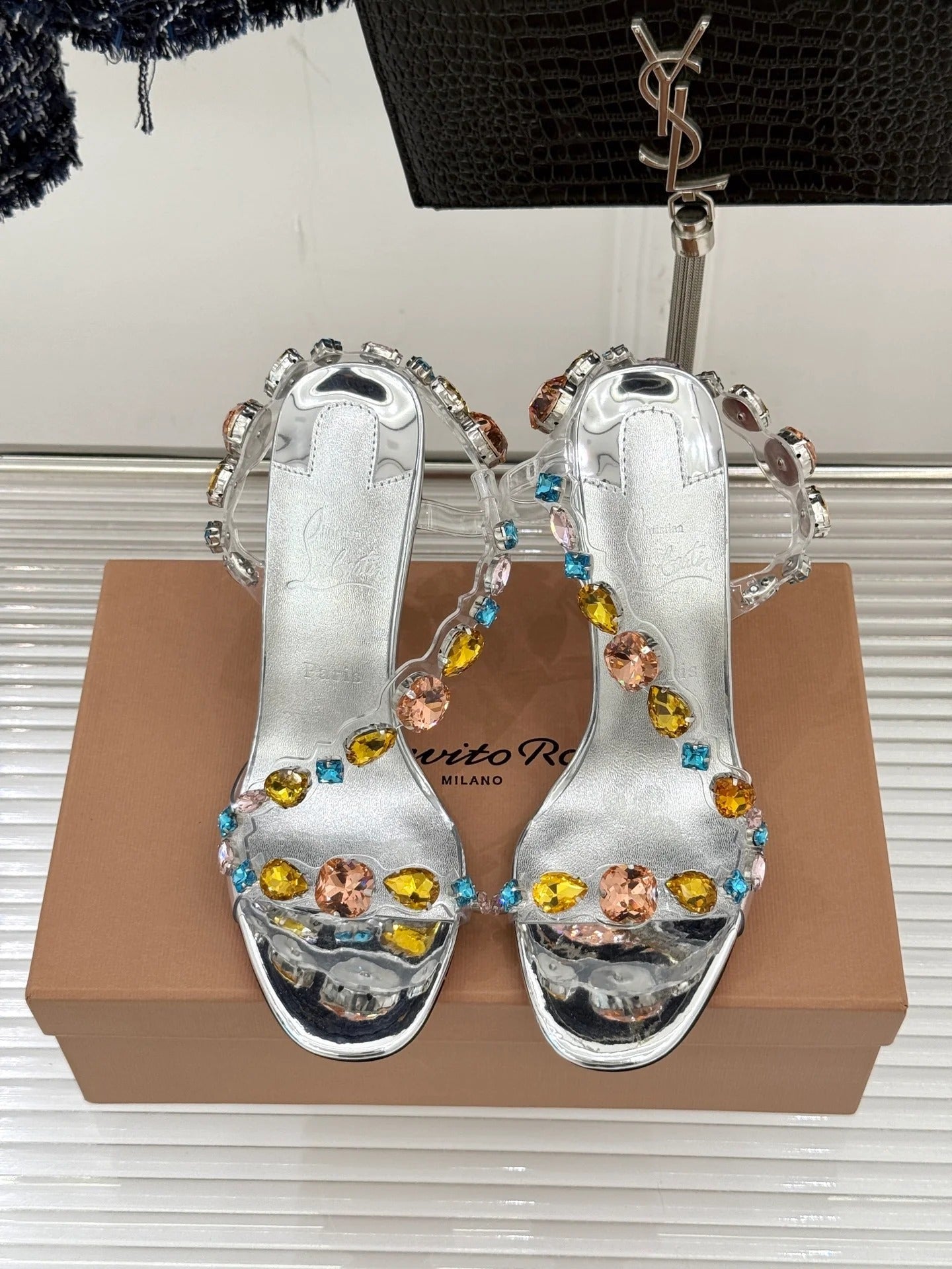 CL 2026 Rosa Z Jewel Heeled Sandal TPU Strass Calf Leather