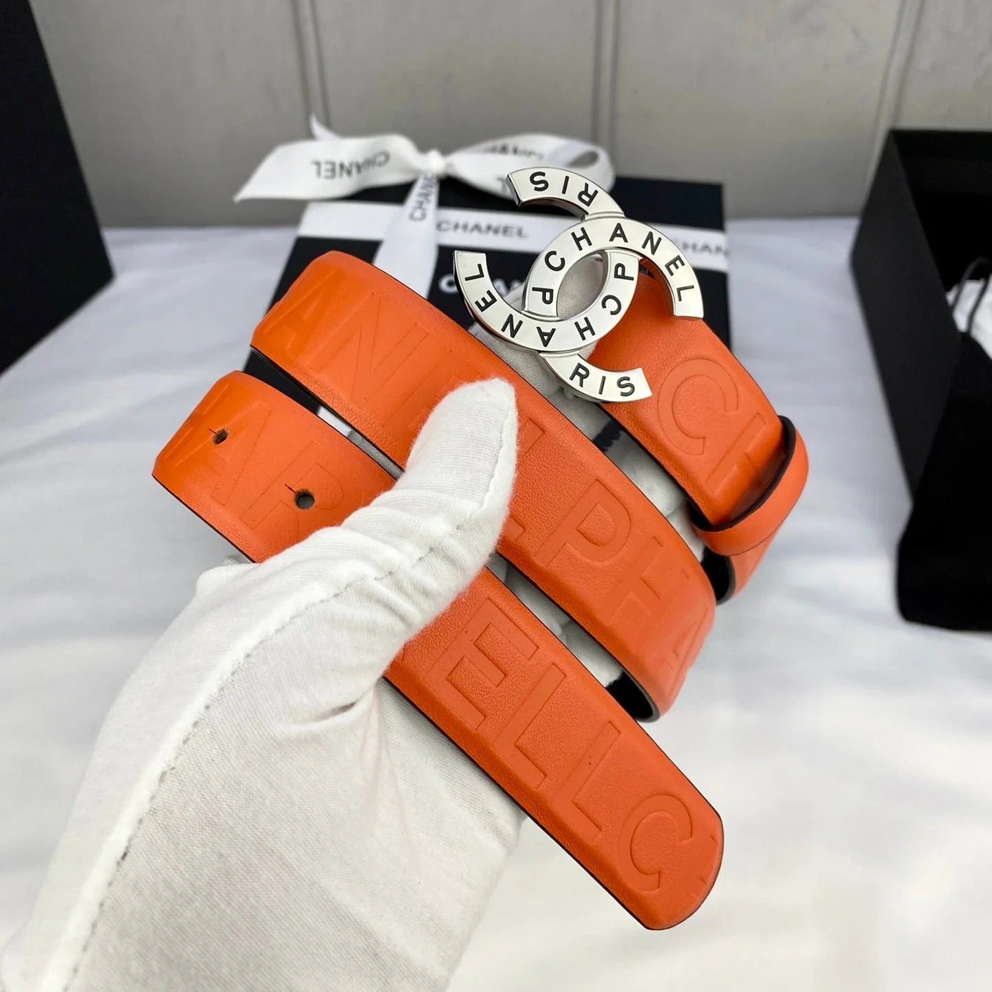 CC Women's Belt 3.0CM Orange Cowhide 586499