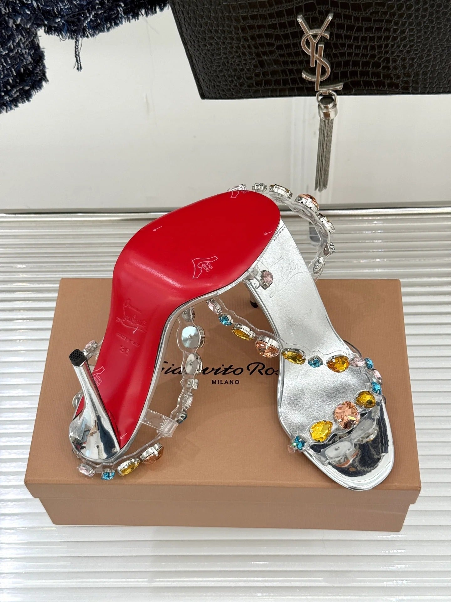 CL 2026 Rosa Z Jewel Heeled Sandal TPU Strass Calf Leather