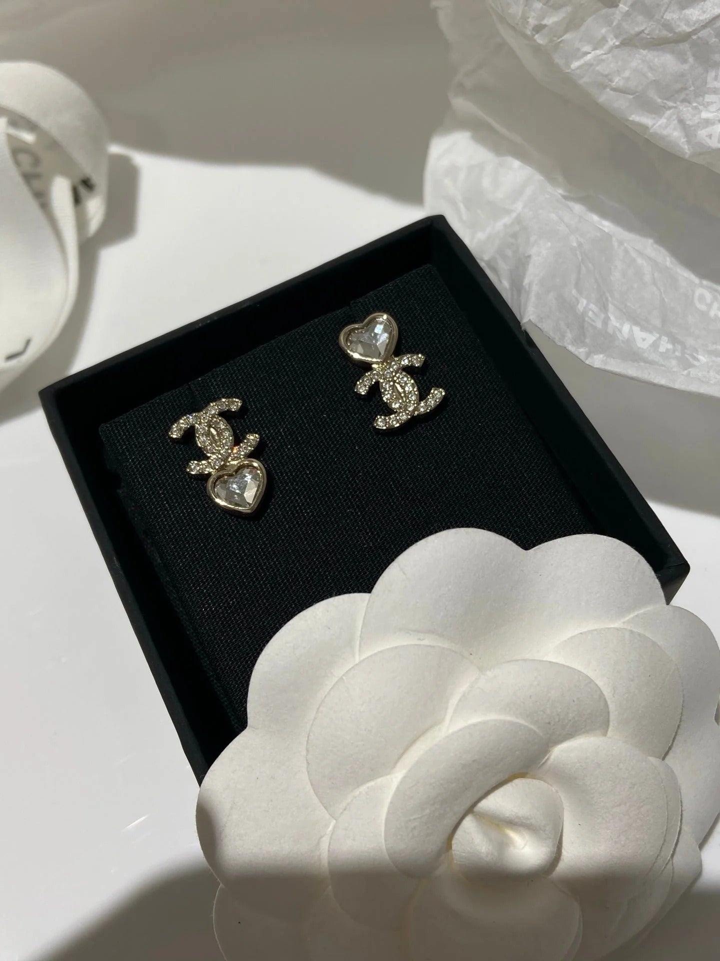 CC Asymmetrical Heart Gold Diamond Earrings