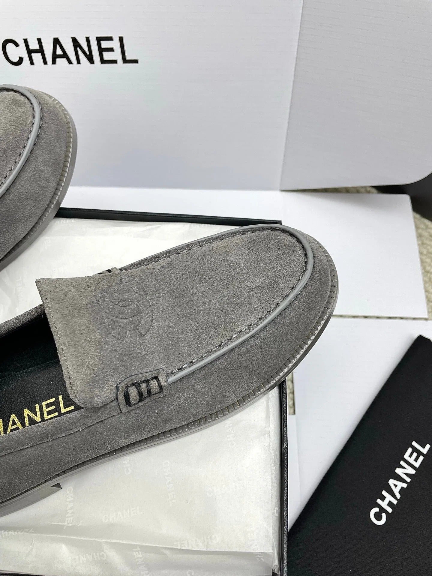 CC 26s Double C Loafers Gray Suede 645305
