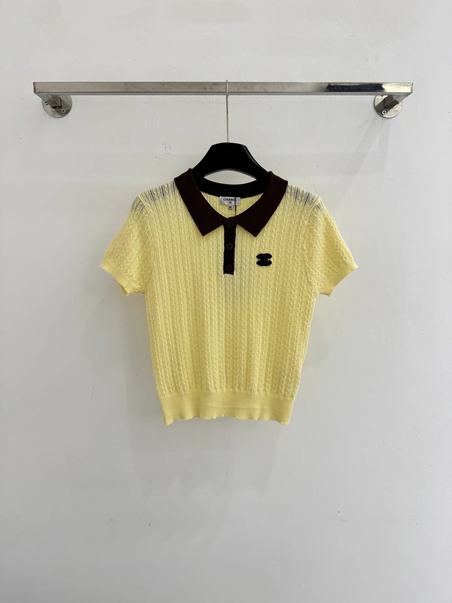 Chanel 2026 Polo Collar Short-sleeved Top Yellow and Purple Wool Polyester